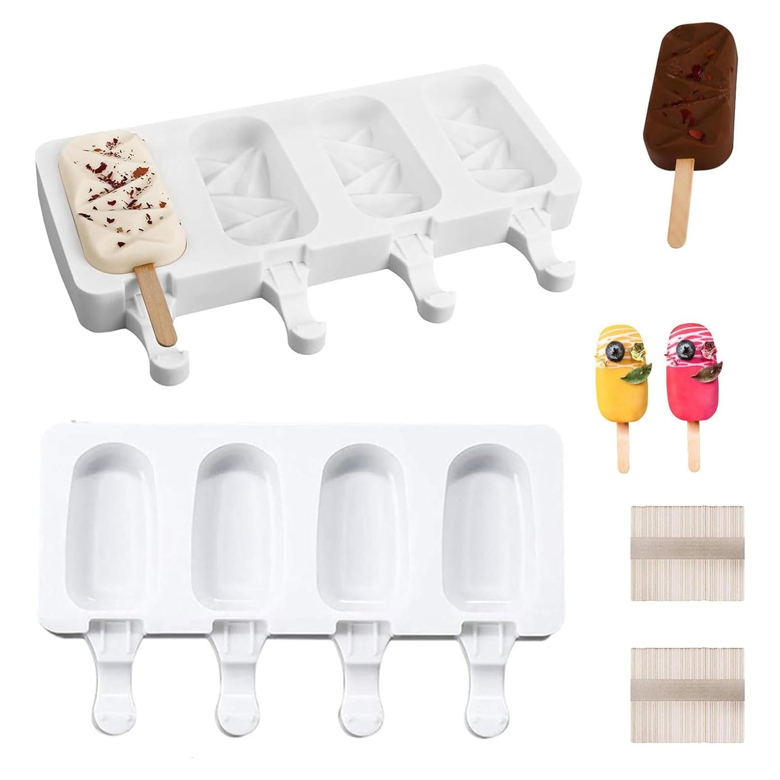 Moldes de Paletas de Silicona YBYMCJ 4 Cavidades + 100 Palitos