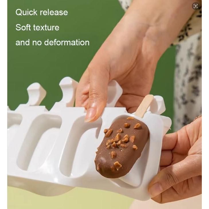 Moldes de Paletas de Silicona YBYMCJ 4 Cavidades + 100 Palitos