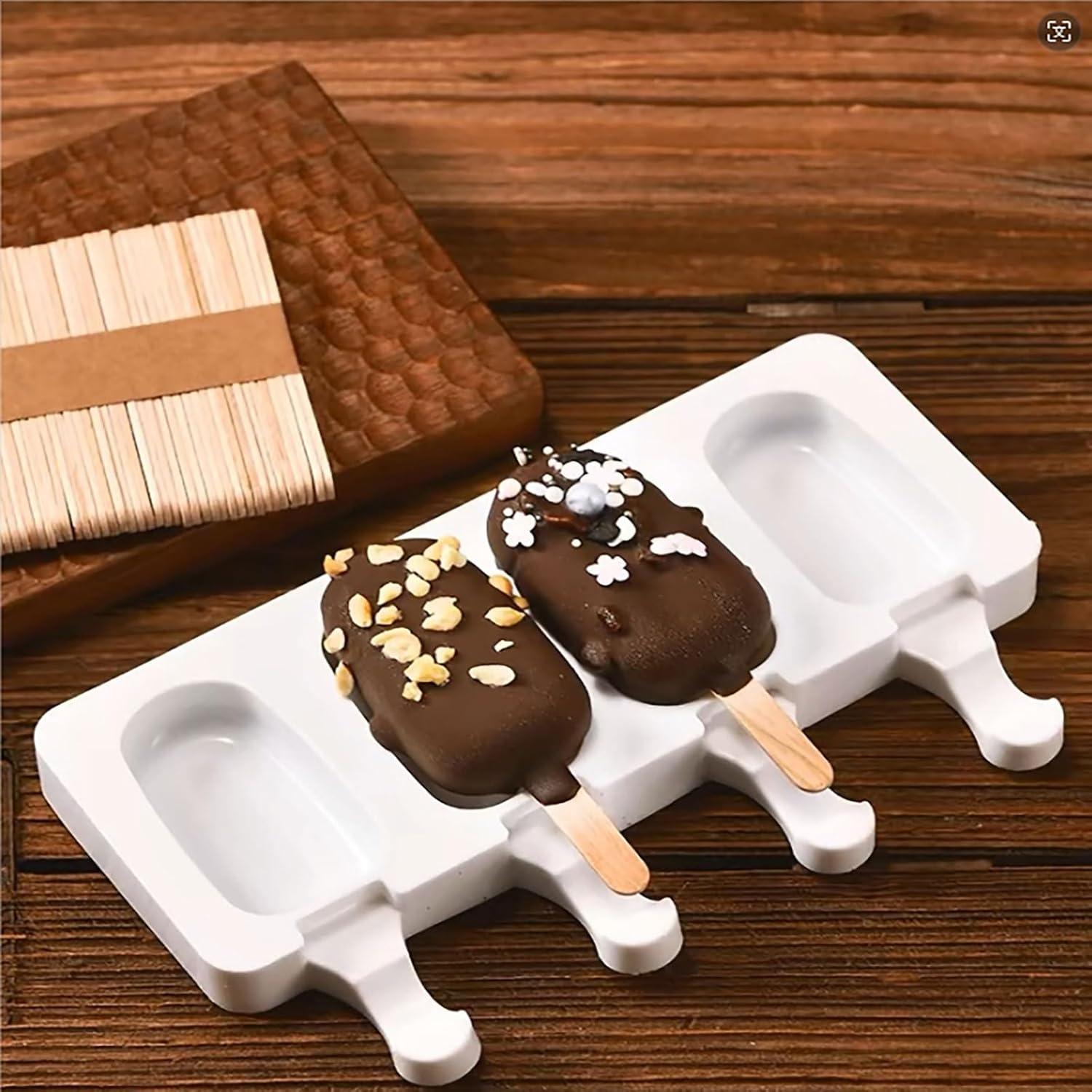 Moldes de Paletas de Silicona YBYMCJ 4 Cavidades + 100 Palitos