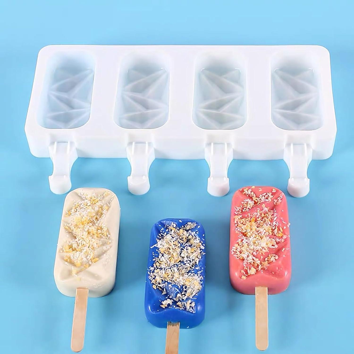 Moldes de Paletas de Silicona YBYMCJ 4 Cavidades + 100 Palitos