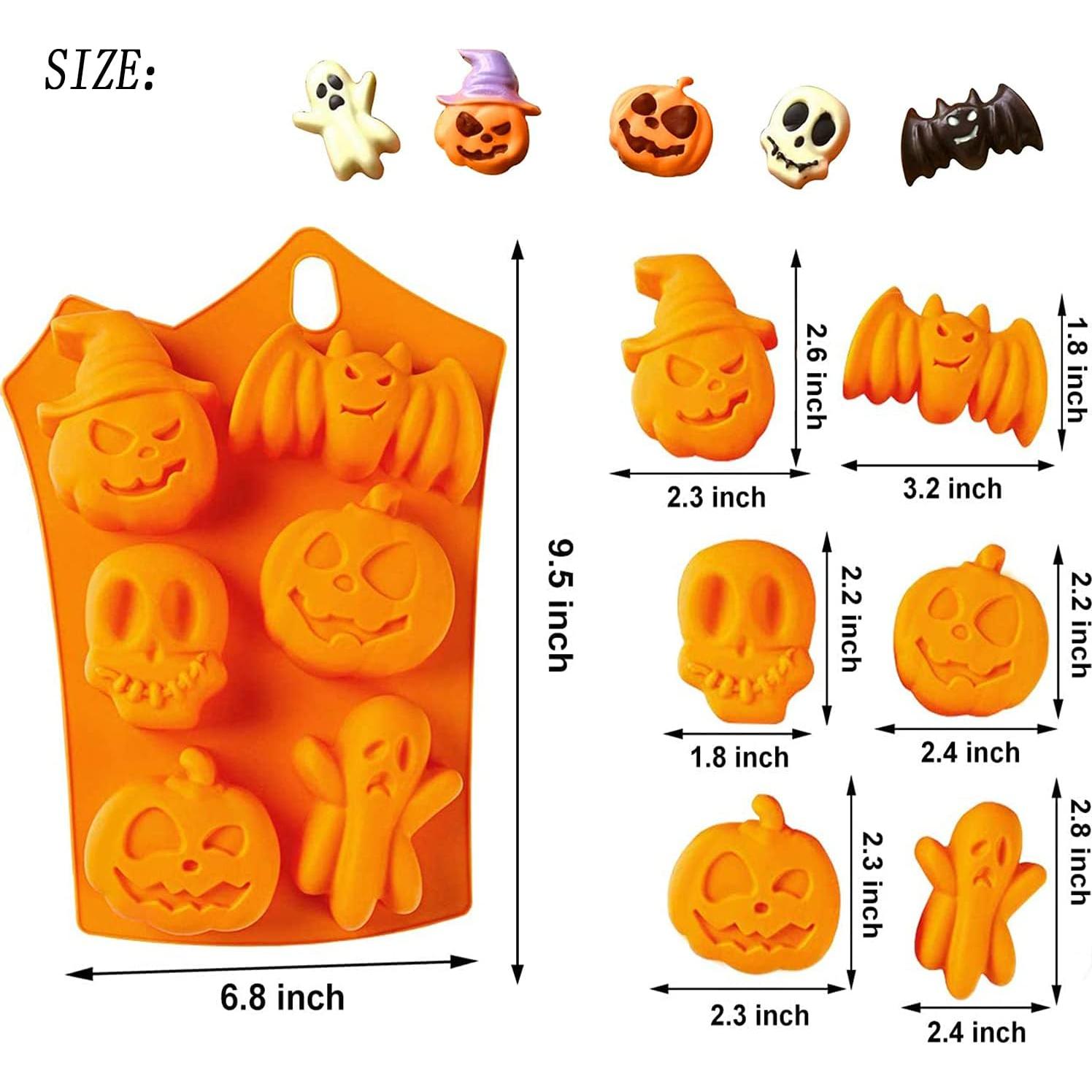 Molde de Silicona Halloween 2 Pcs OMDBAGD - Calabaza, Murciélago, Fantasma