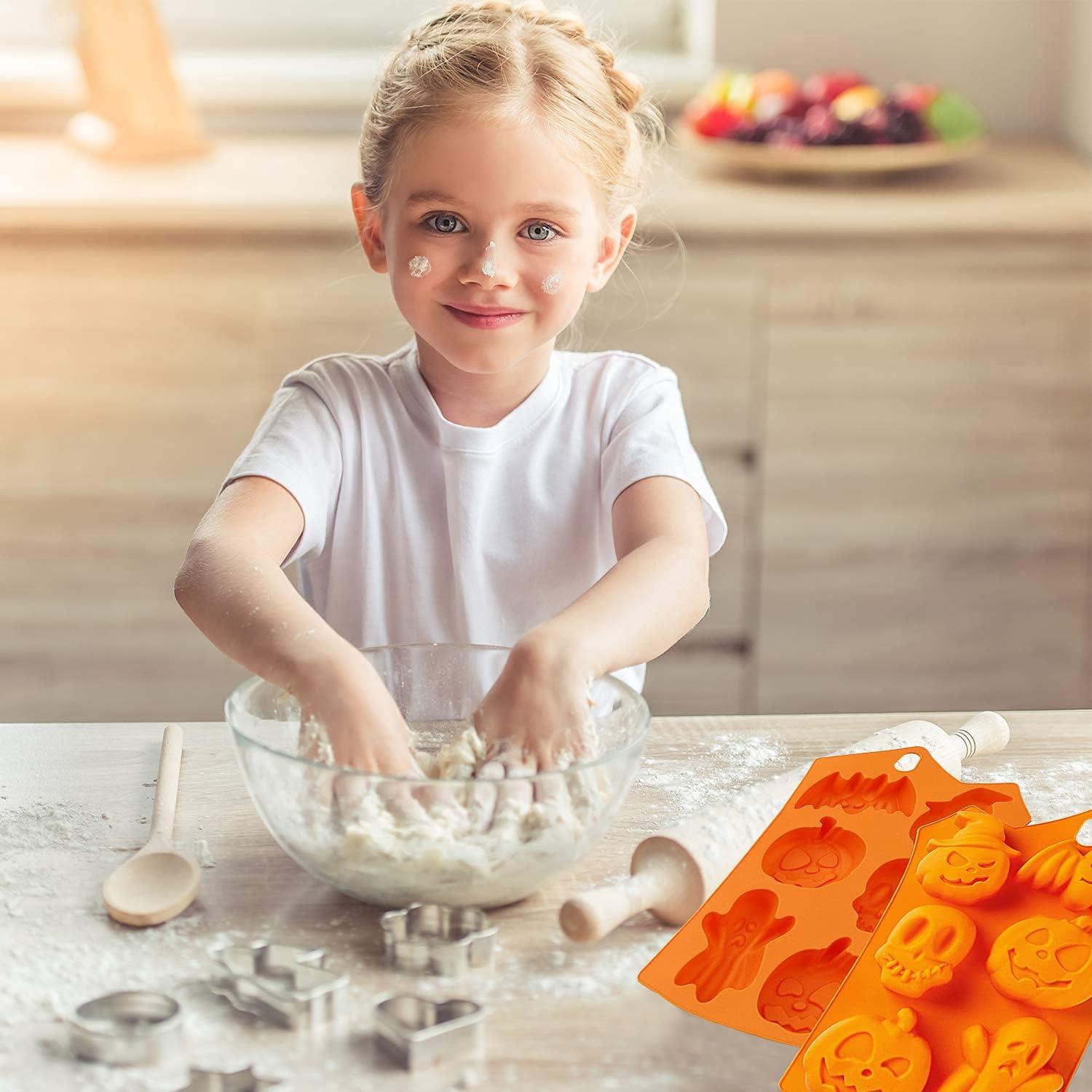 Molde de Silicona Halloween 2 Pcs OMDBAGD - Calabaza, Murciélago, Fantasma