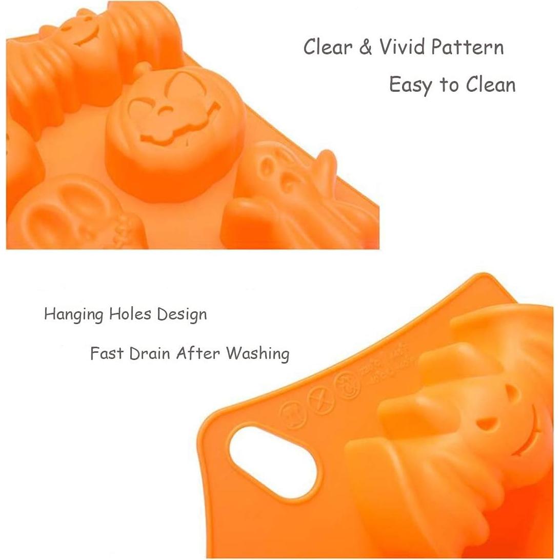 Molde de Silicona Halloween 2 Pcs OMDBAGD - Calabaza, Murciélago, Fantasma