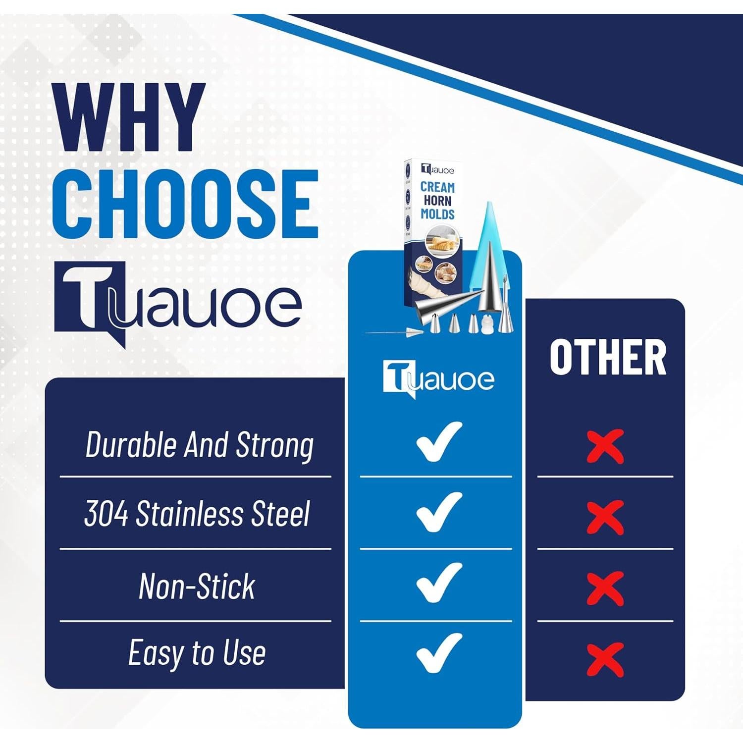 Set de 23 Moldes de Cuerno de Crema Tuauoe, Acero Inoxidable