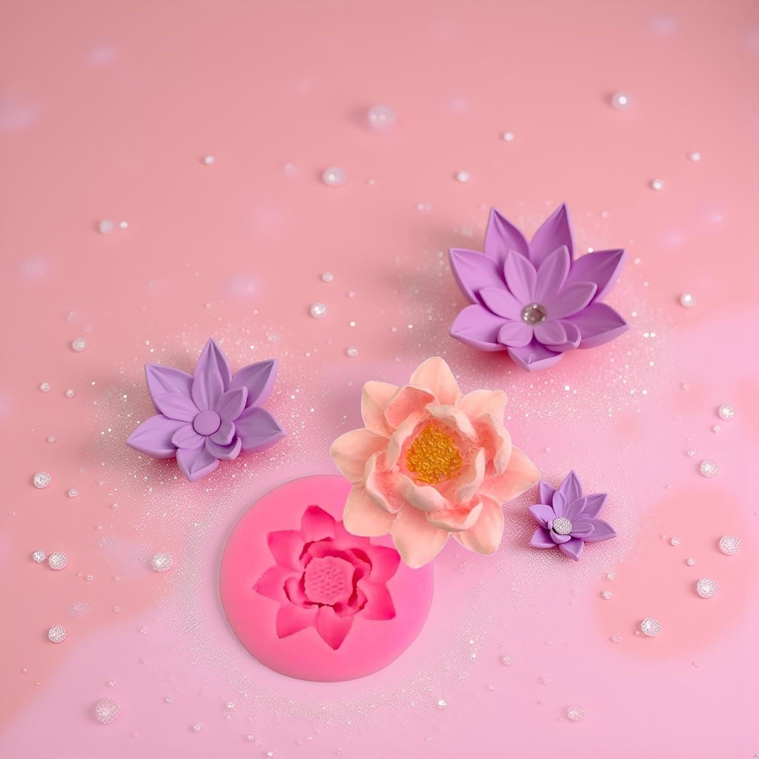 Molde de Silicona Rosa Flor Loto 3D Czhotg para Cupcakes