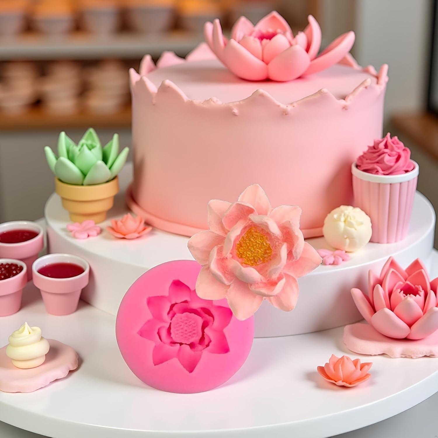 Molde de Silicona Rosa Flor Loto 3D Czhotg para Cupcakes