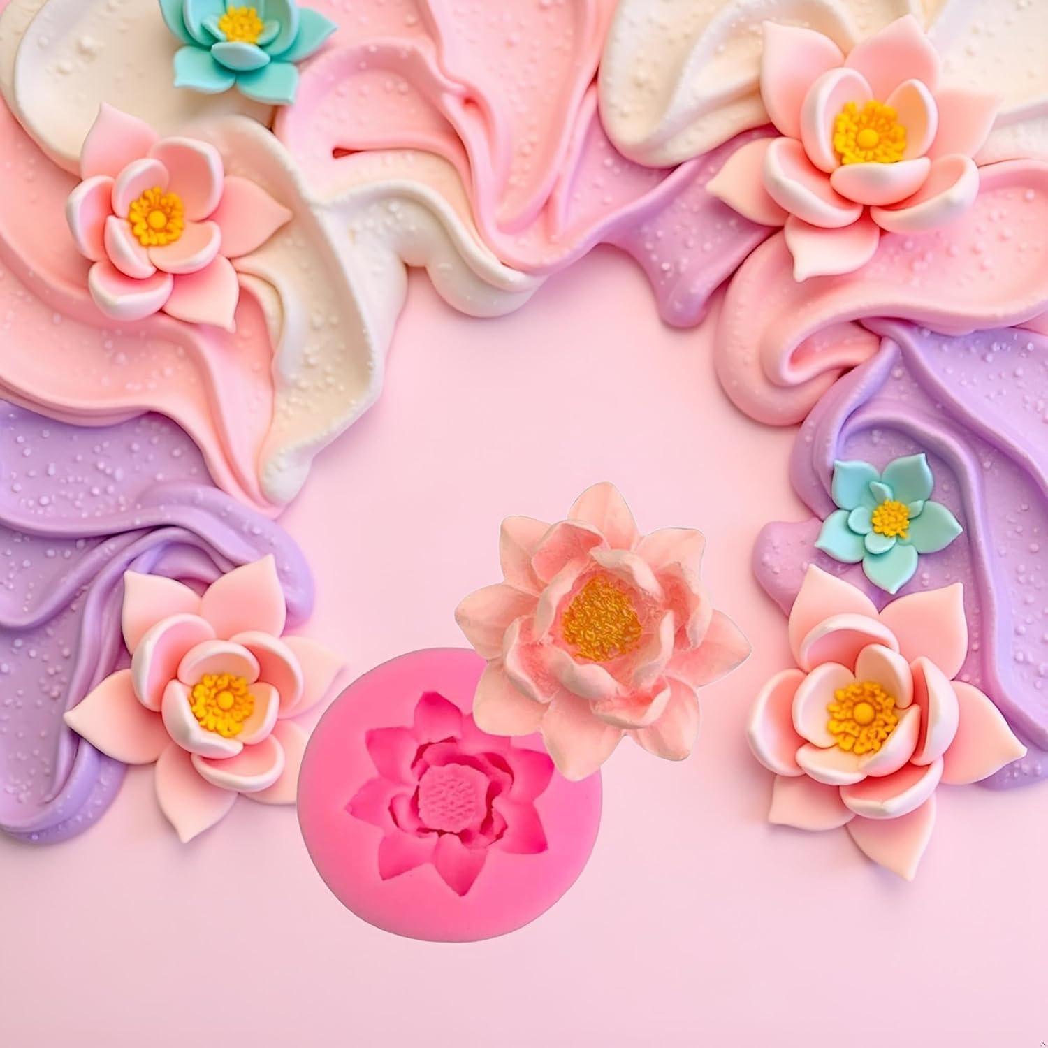 Molde de Silicona Rosa Flor Loto 3D Czhotg para Cupcakes