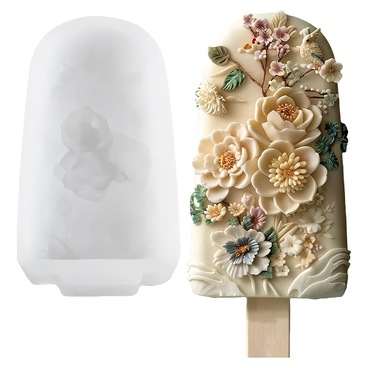 Moldes de Helado Floral 3D HannaFires - Silicona DIY con Palitos