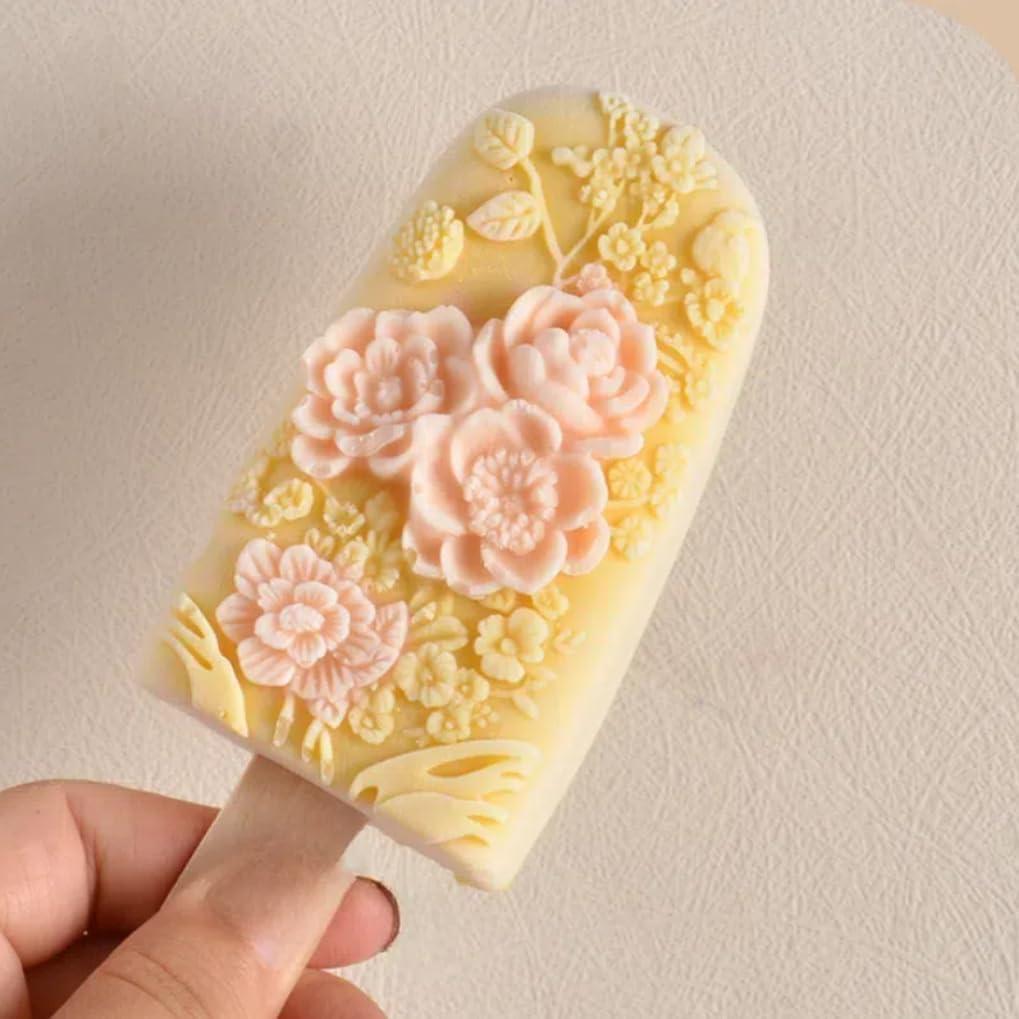 Moldes de Helado Floral 3D HannaFires - Silicona DIY con Palitos