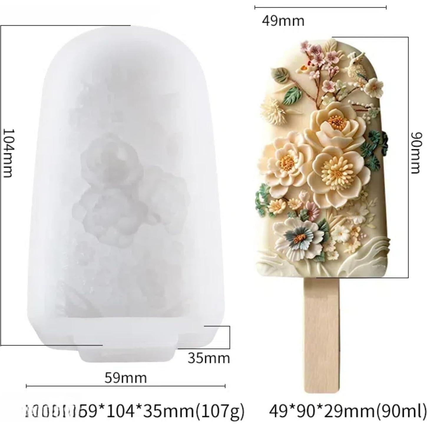 Moldes de Helado Floral 3D HannaFires - Silicona DIY con Palitos