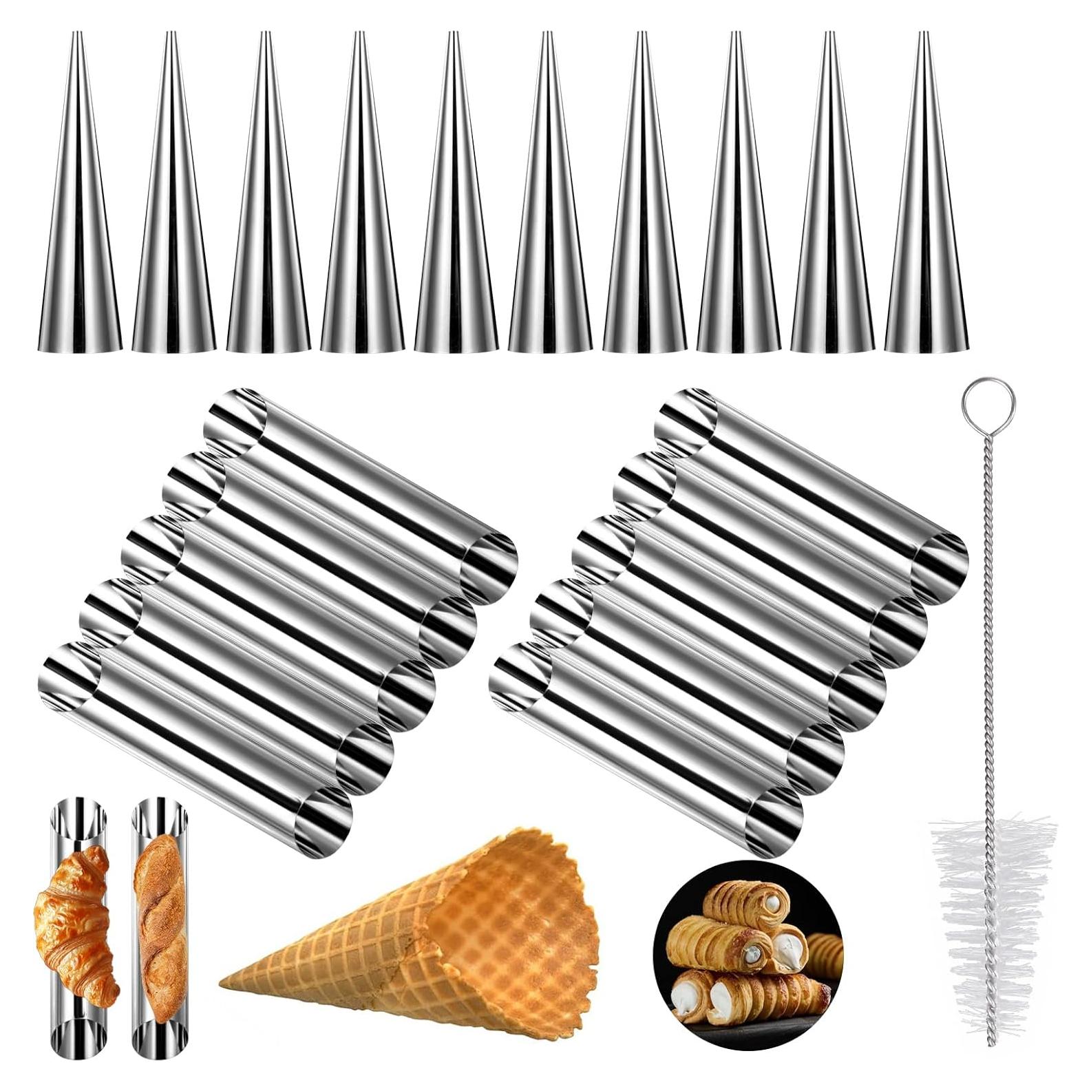 Kit de Moldes para Cuernos de Crema HOFURME 21 Piezas Acero Inoxidable