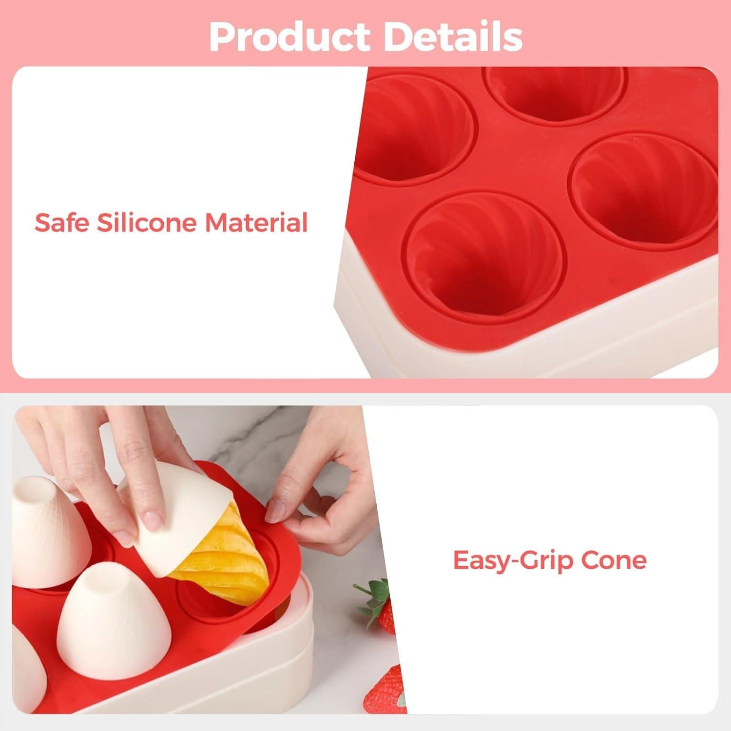 Moldes de Paletas de Silicona Homaisson 6 PCS 59 ml Cono Rojo