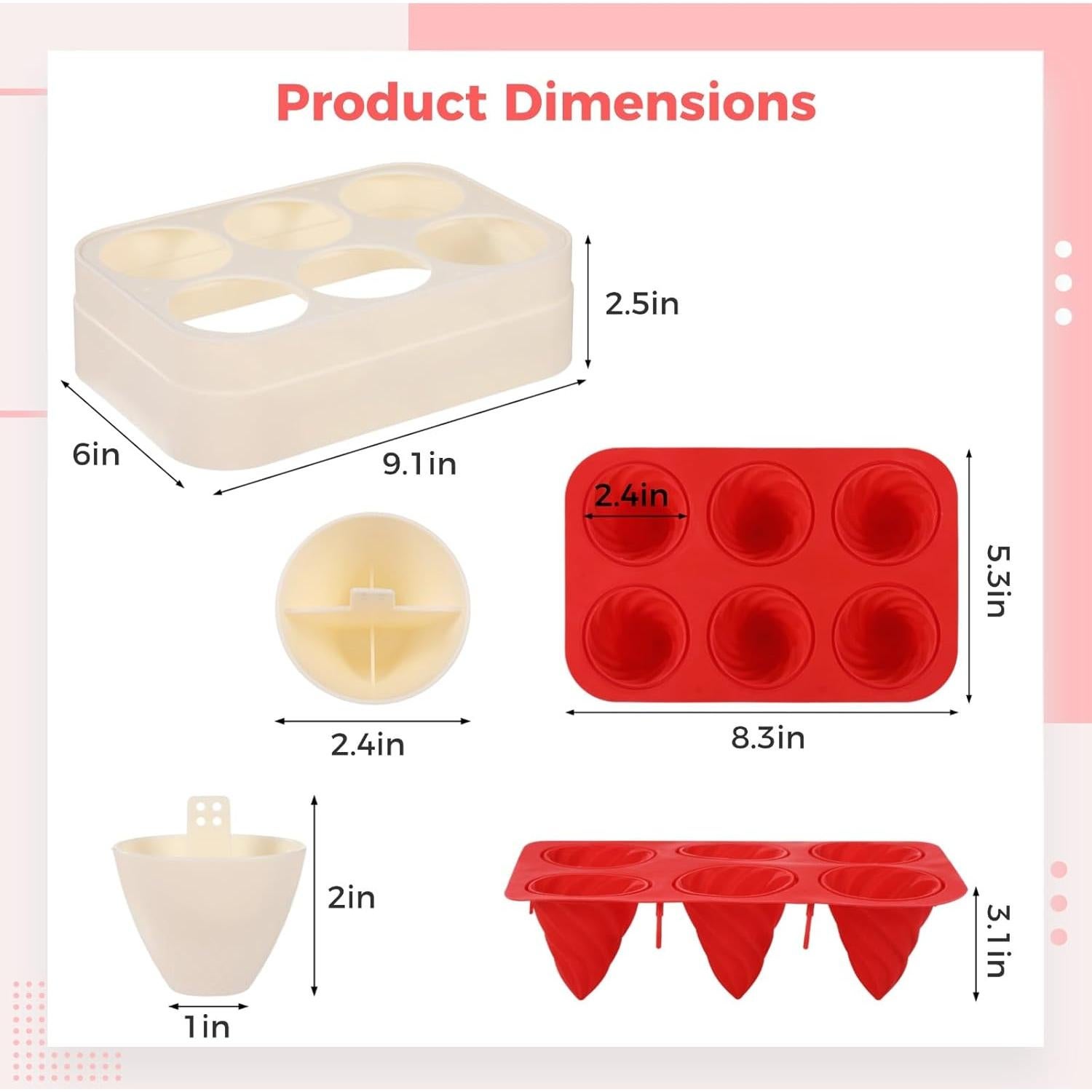 Moldes de Paletas de Silicona Homaisson 6 PCS 59 ml Cono Rojo