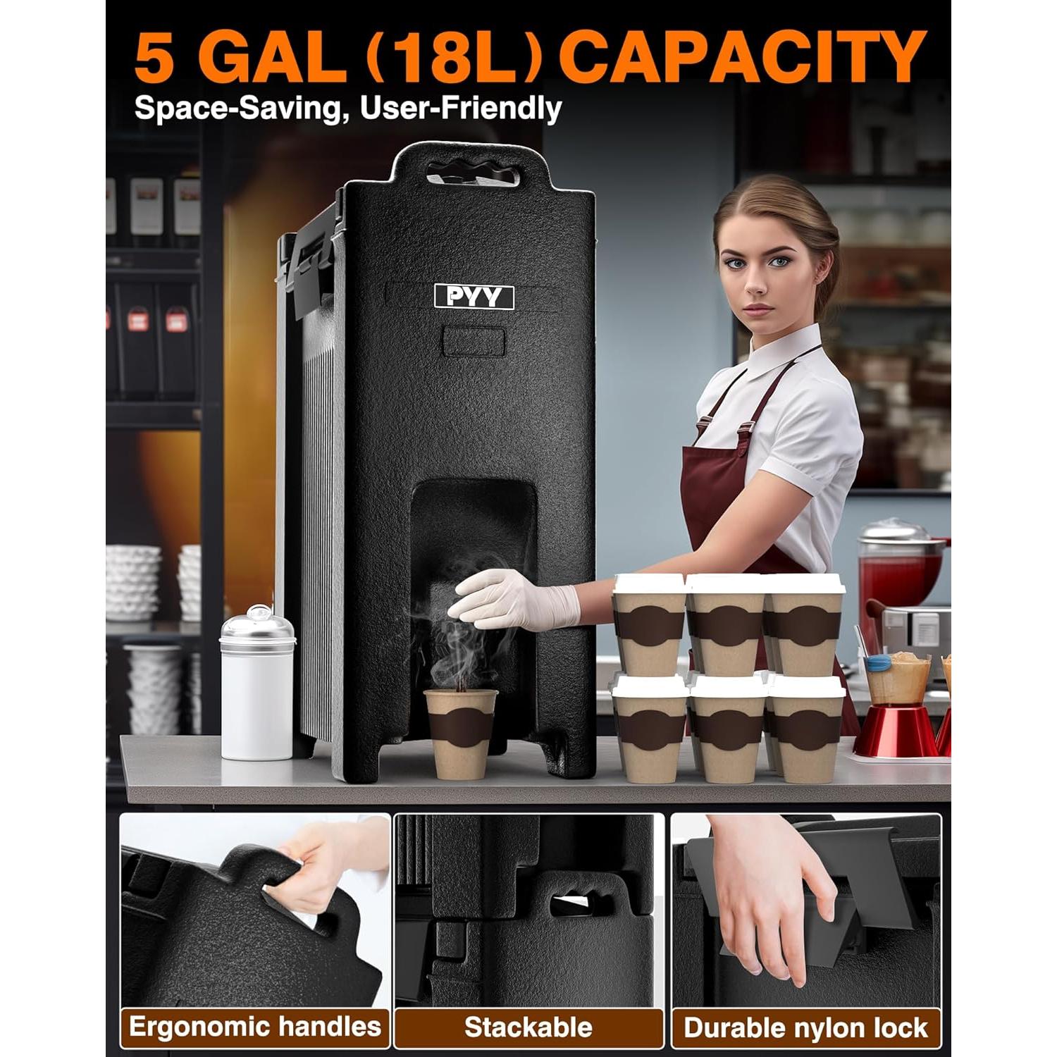 Dispensador de Bebidas Aislado PYY 19 Litros Negro - Ideal para Catering