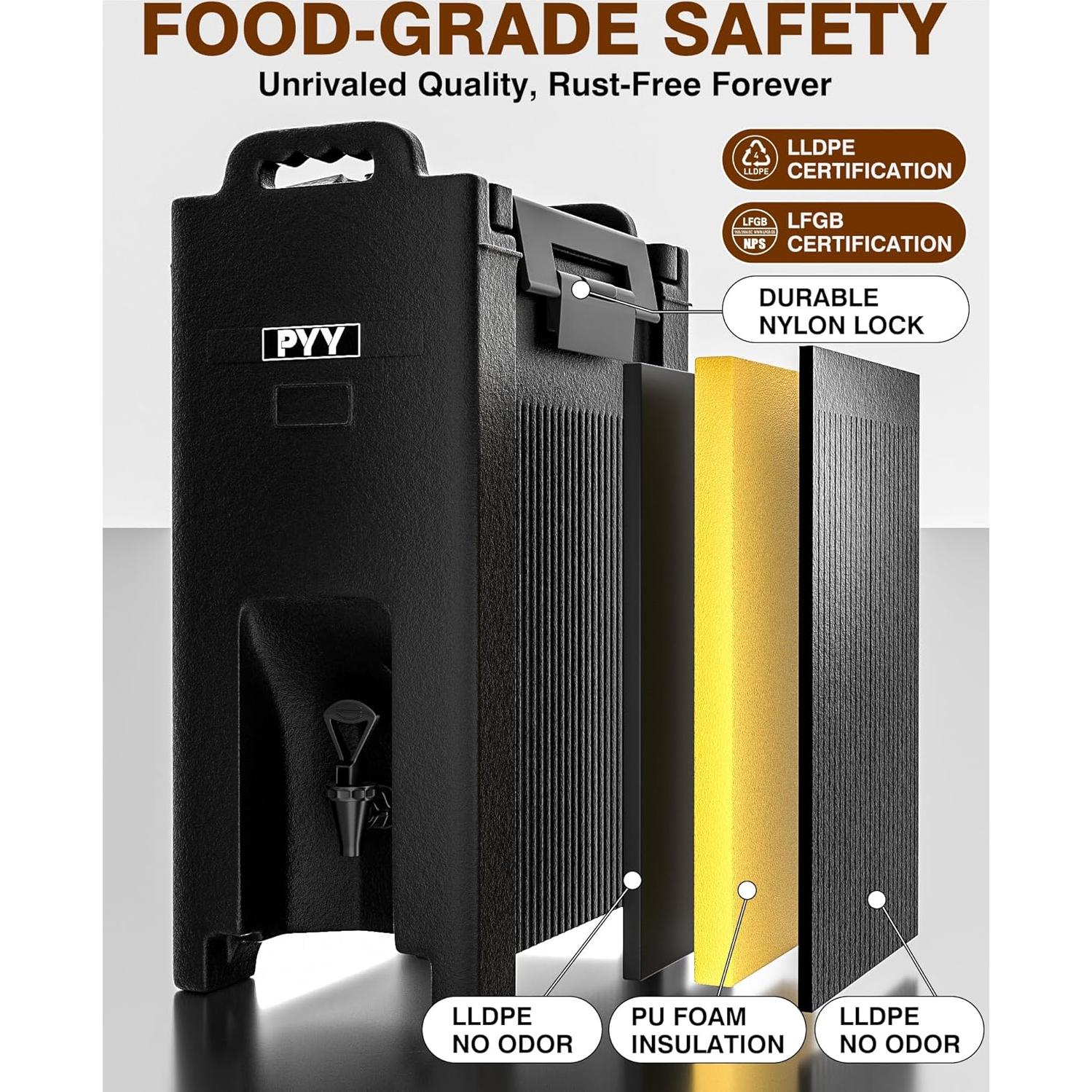 Dispensador de Bebidas Aislado PYY 19 Litros Negro - Ideal para Catering