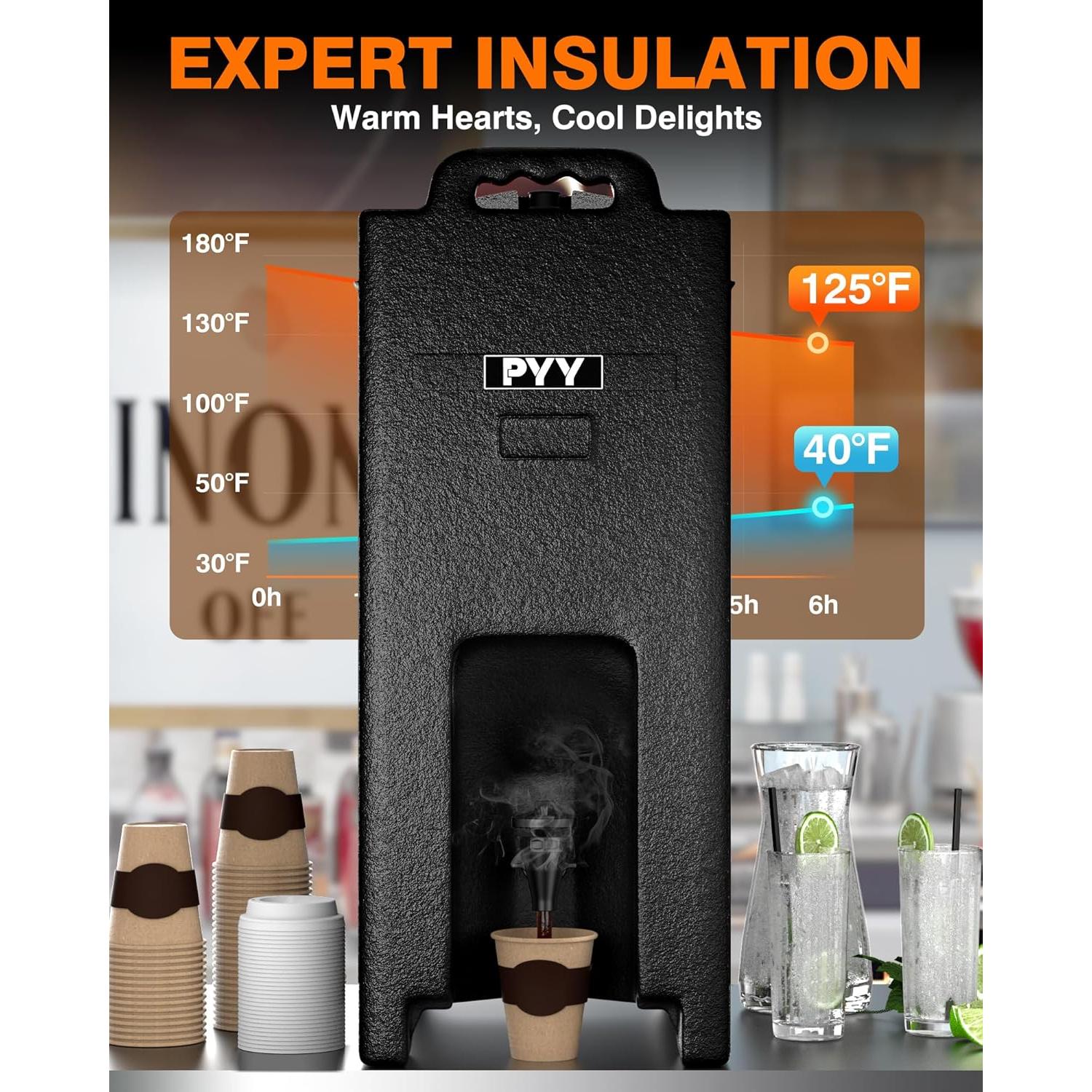 Dispensador de Bebidas Aislado PYY 19 Litros Negro - Ideal para Catering
