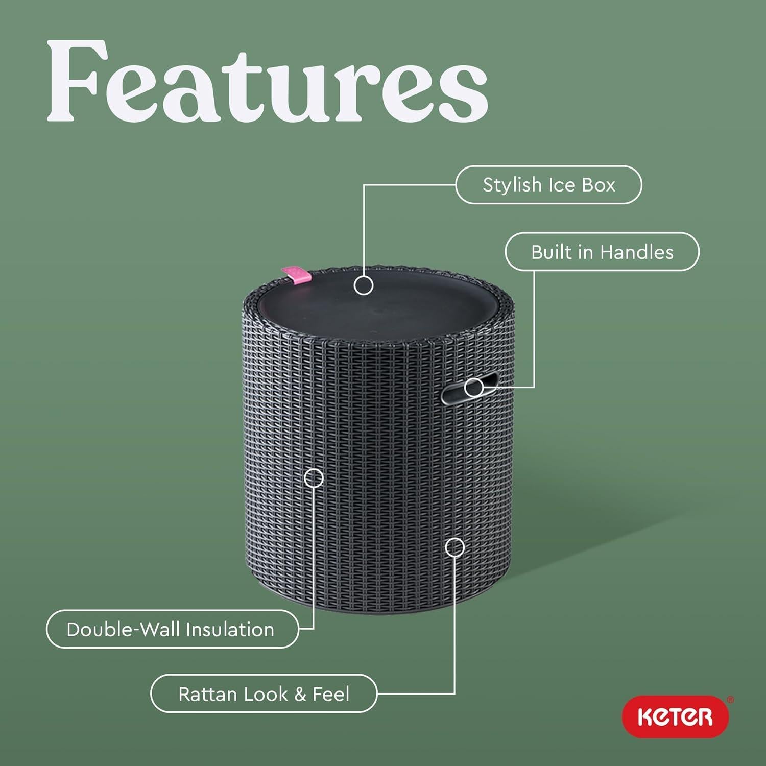 Mesa Enfriadora Keter Cool Side 39L Grafito para Patio Exterior