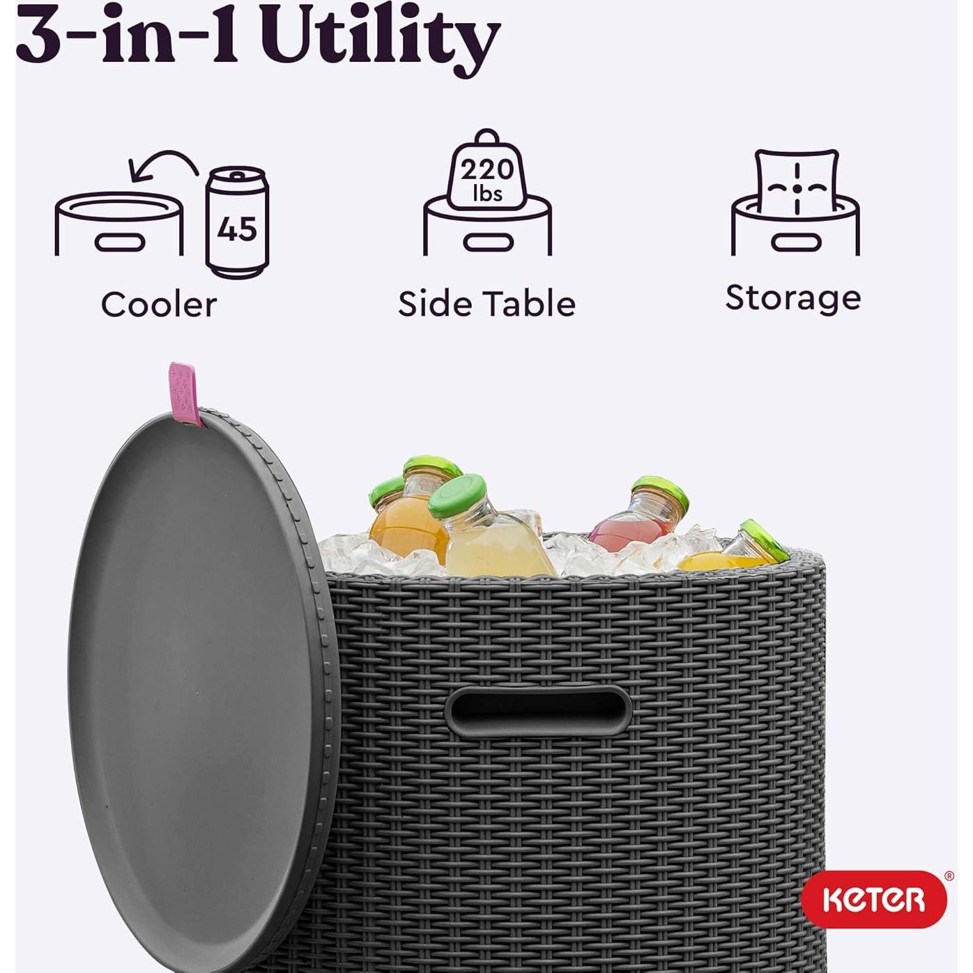 Mesa Enfriadora Keter Cool Side 39L Grafito para Patio Exterior