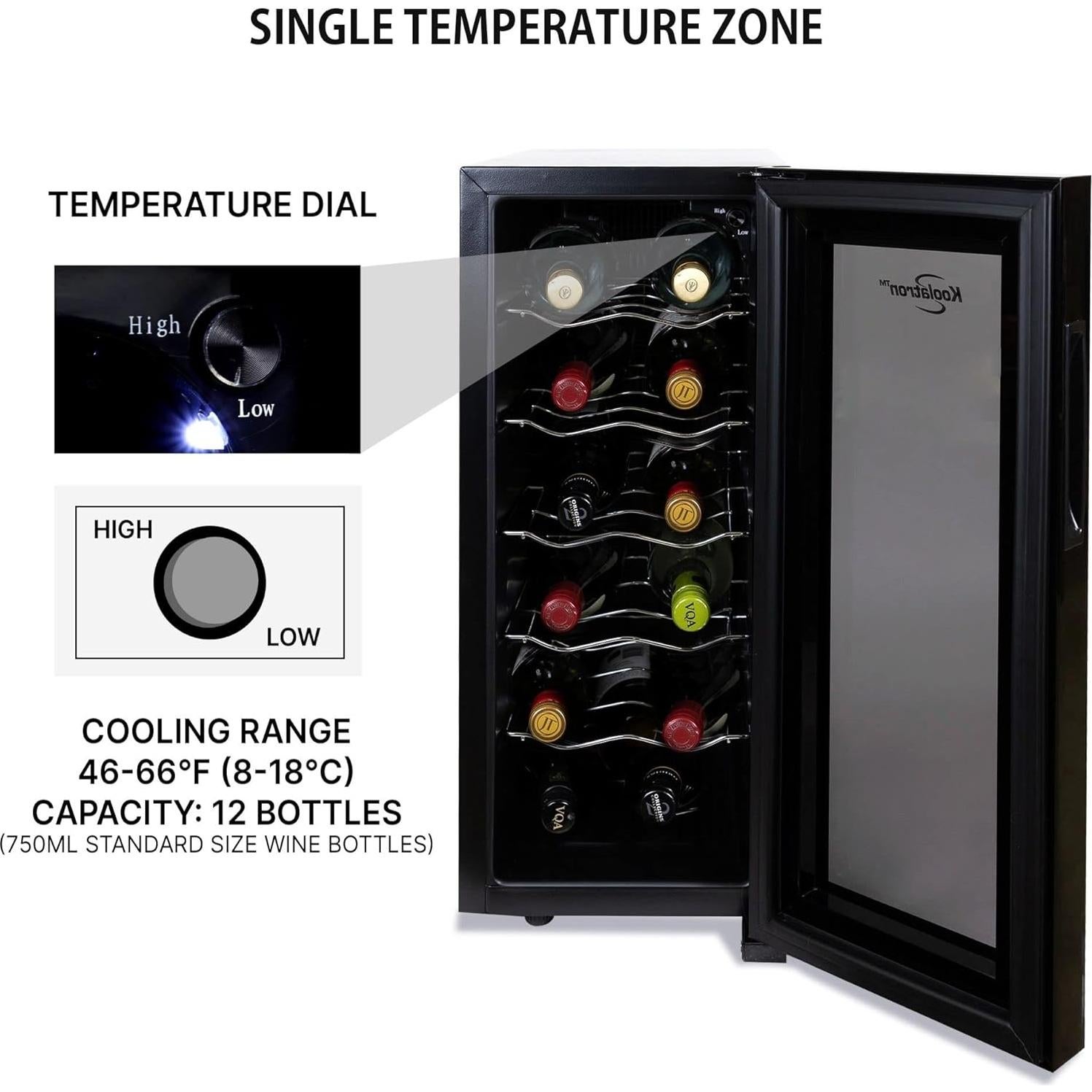 Frigorífico de Vino Koolatron WC12 - 12 Botellas, Negro