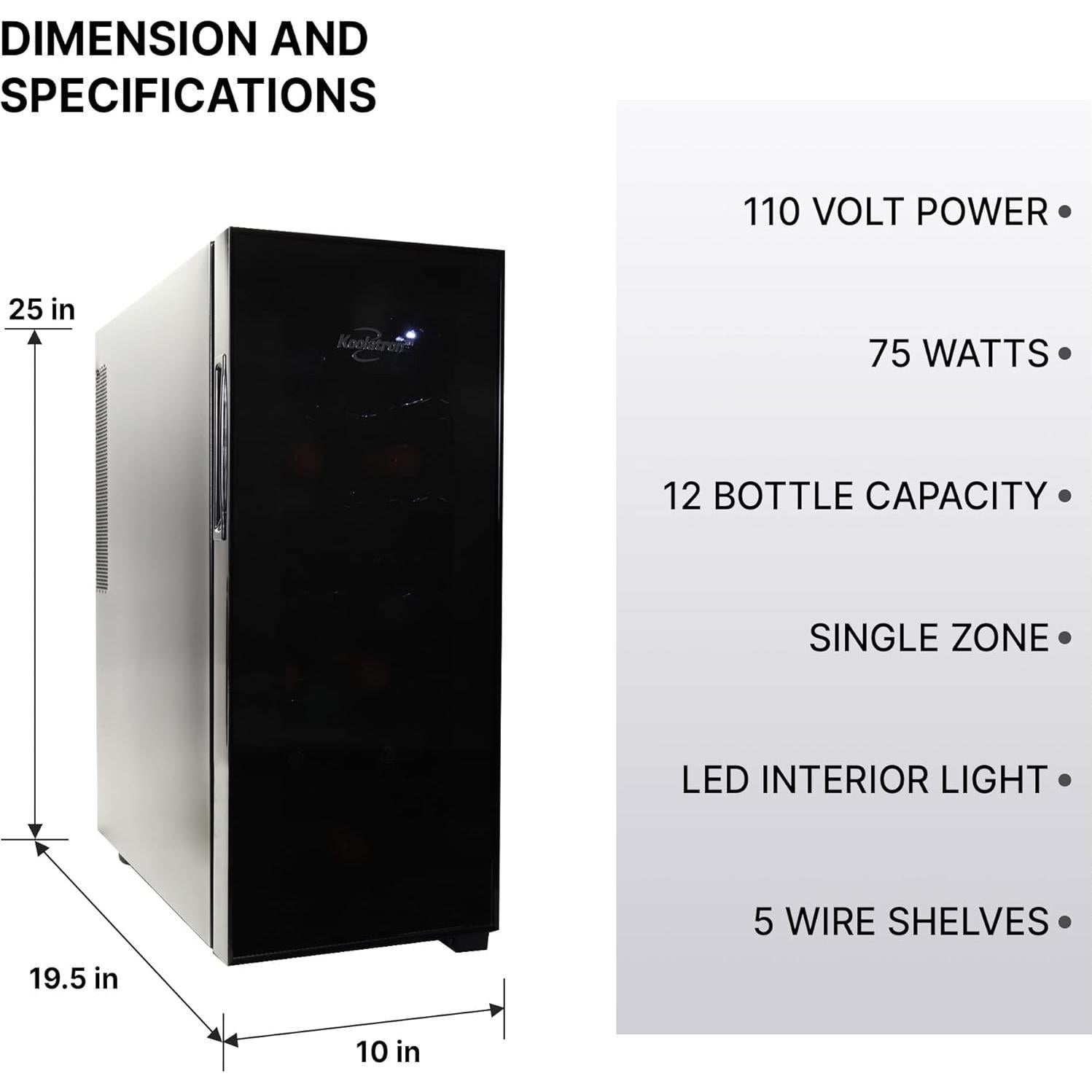 Frigorífico de Vino Koolatron WC12 - 12 Botellas, Negro