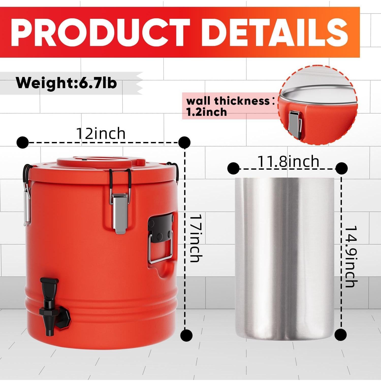 Nisorpa 5.3 Gallon Insulated Beverage Cooler 304 Stainless Steel Water Dispenser with Spout Portable Hot and Cold Outdoor Cooler Jug for Camping Party Outdoors