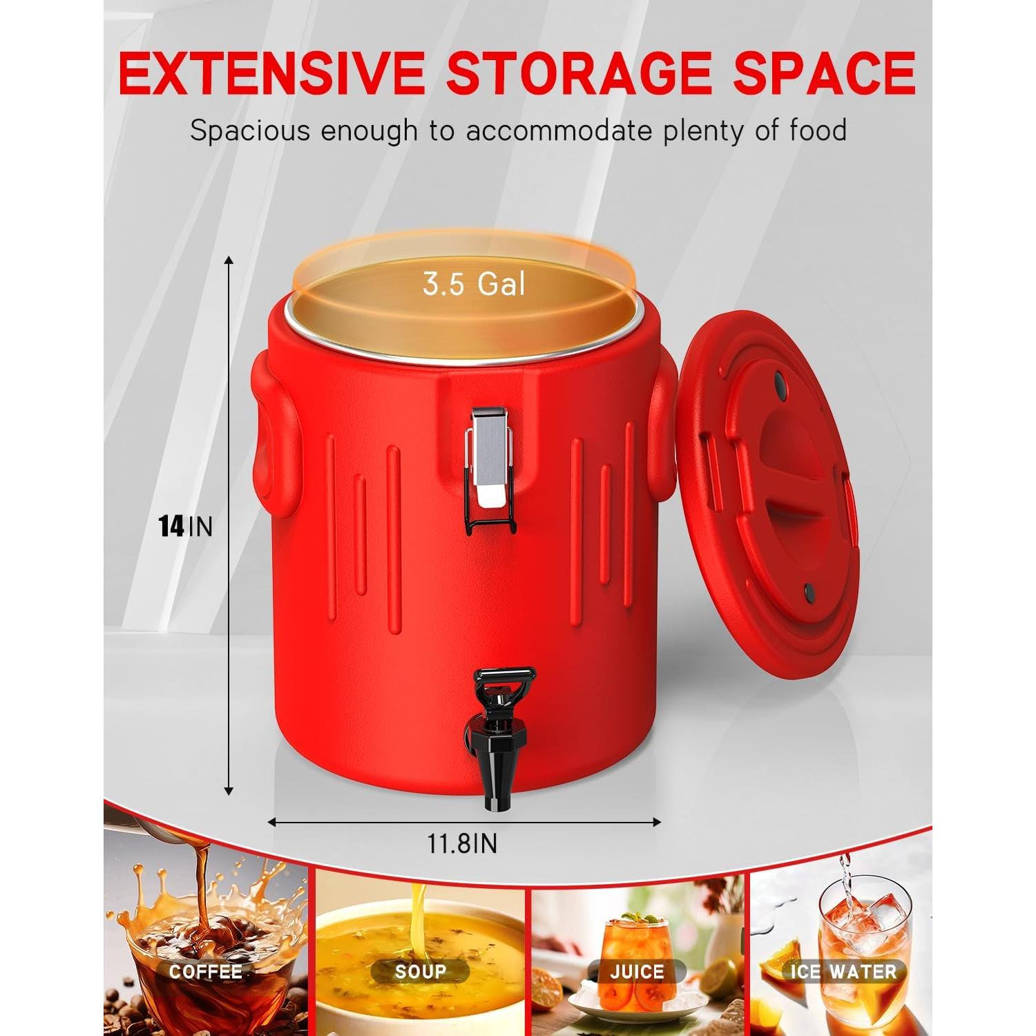 Dispensador de Bebidas Aislado JIVGDN 13.25L Rojo Portátil