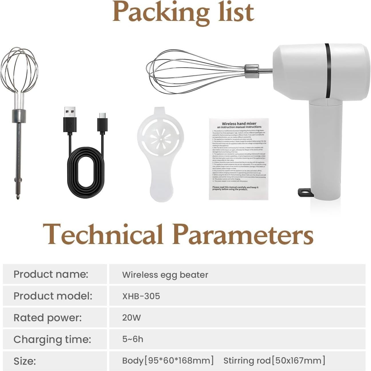 Batidor de Huevos Eléctrico Recargable Genérico Acero Inoxidable