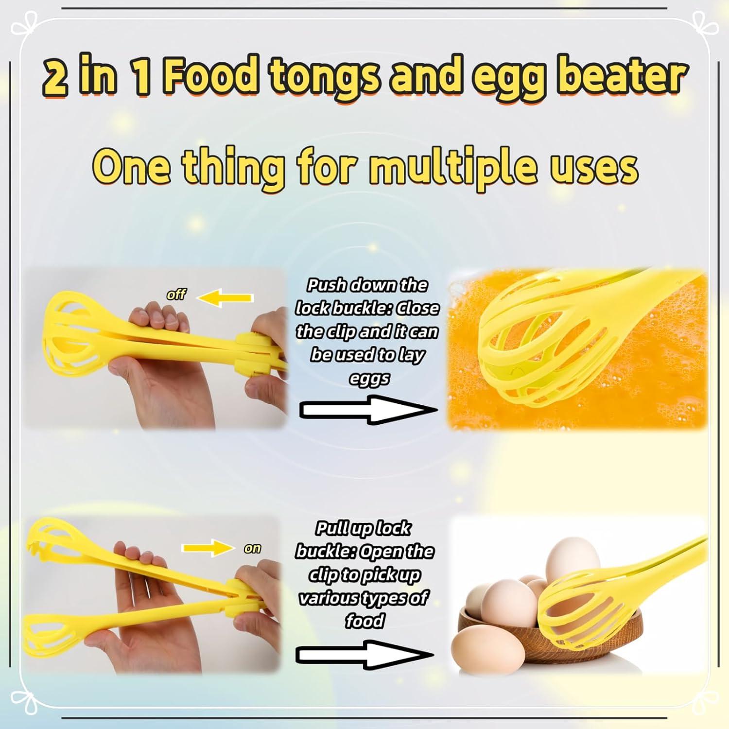 Batidor de huevos y pinzas 2 en 1 Genérico Amarillo ABS