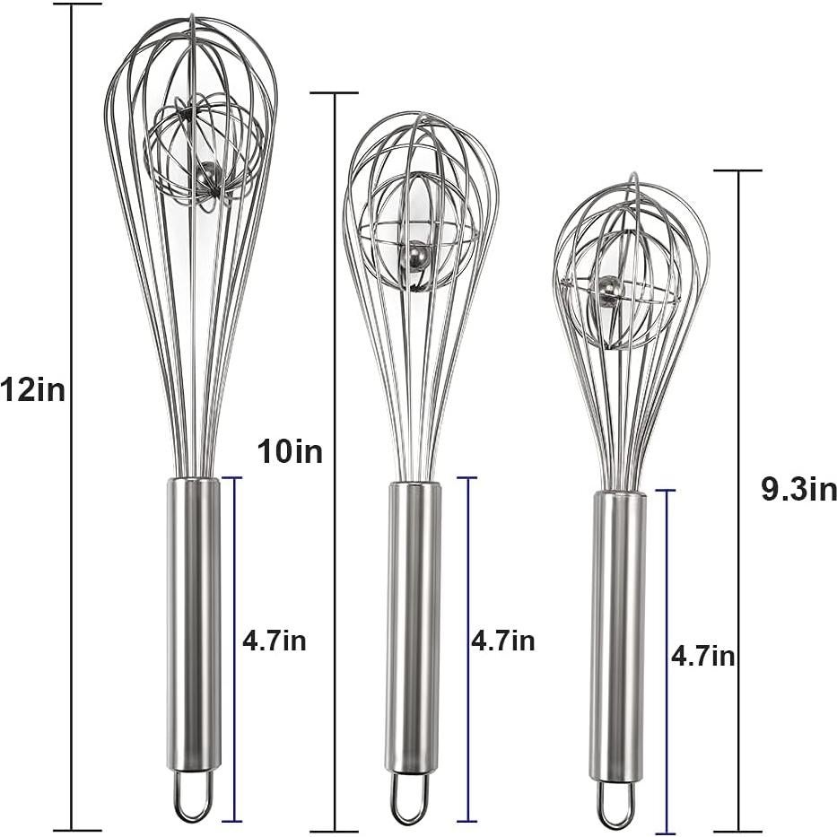 Paquete de 3 Batidores de Globo Amytalk Acero Inoxidable 24-31 cm