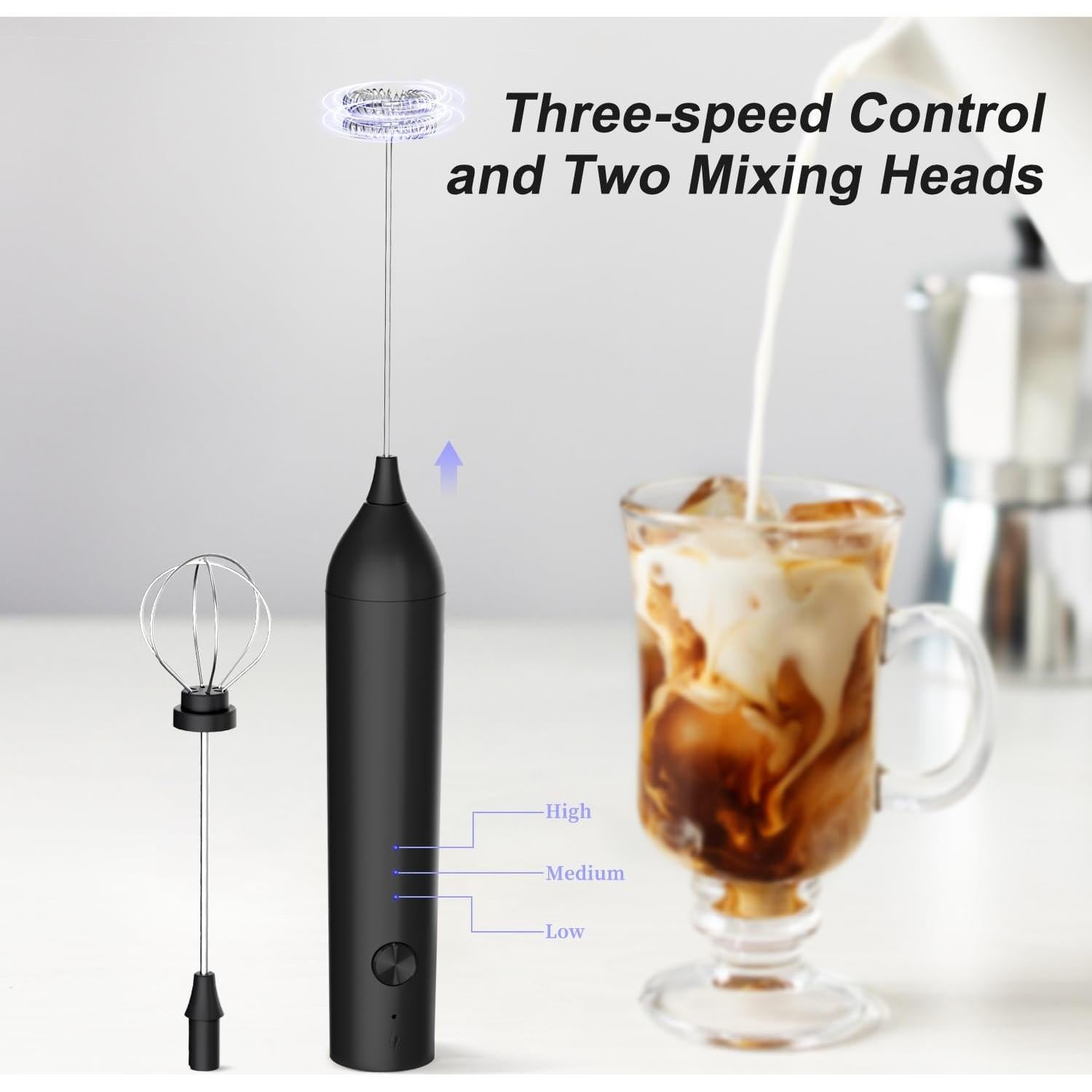 Espumador de Leche ELMWAY KJBQ-13 Negro Recargable 3 Velocidades