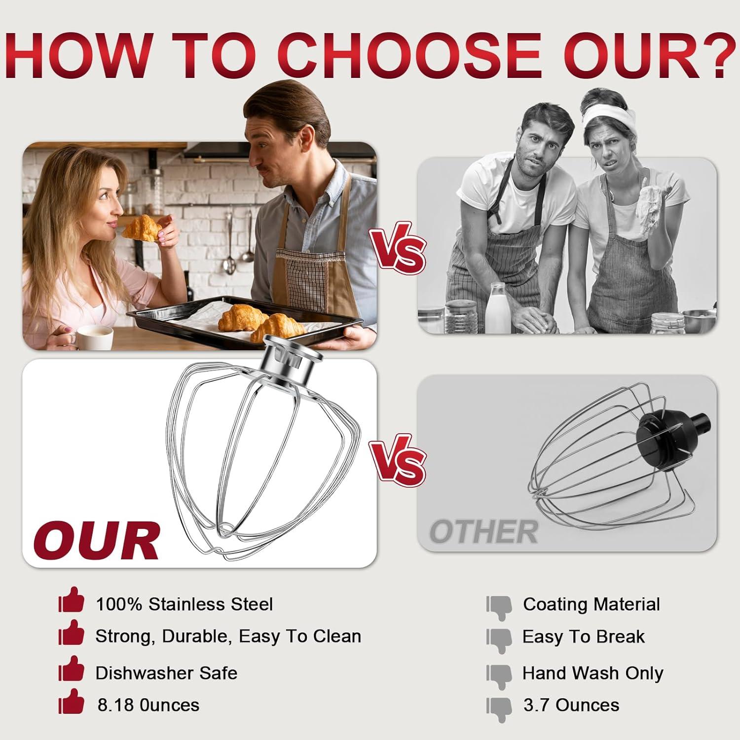 Batidor de 6 Alambres GuanQiao para KitchenAid 4.5-5 QT Acero Inoxidable