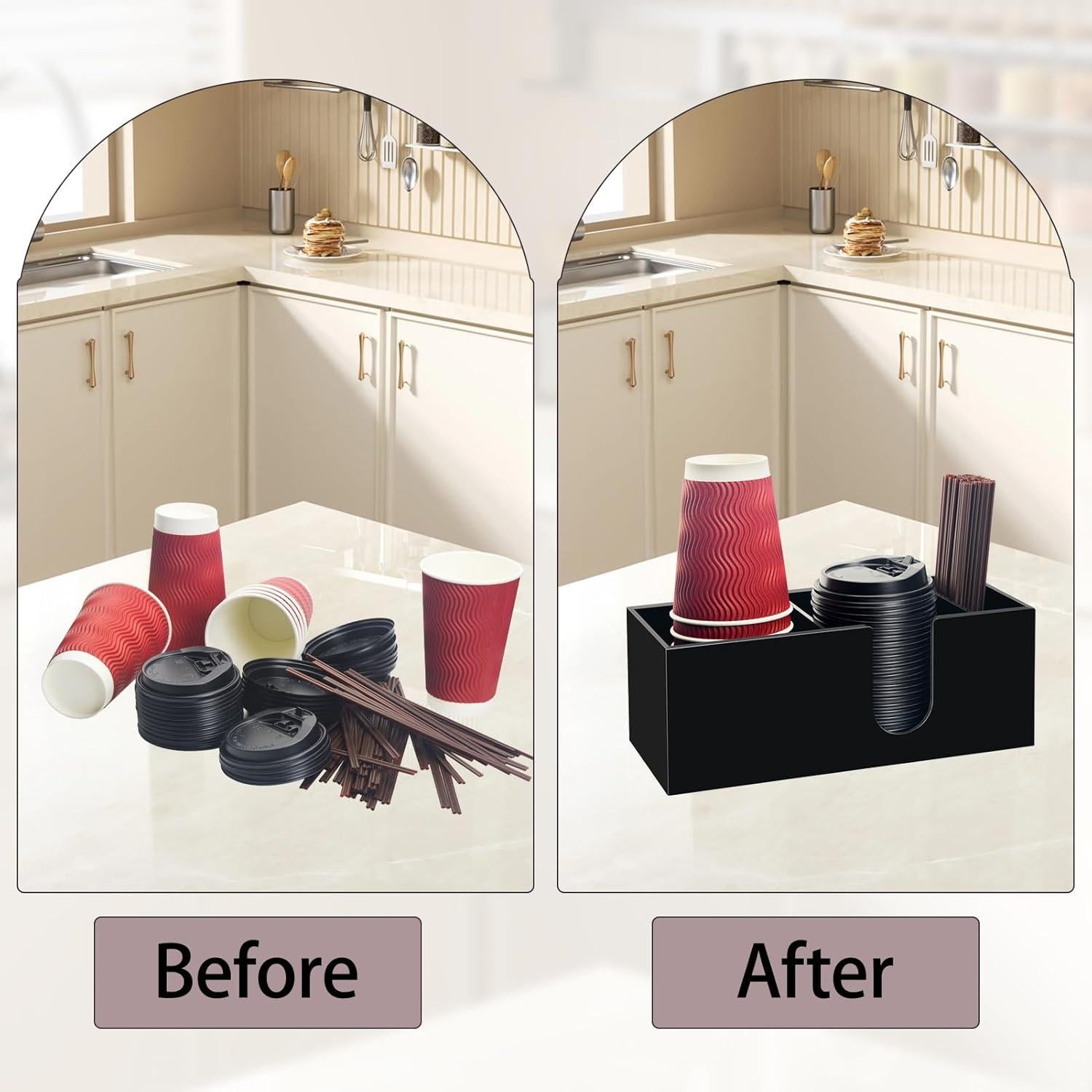 Organizador de Bar de Café Beitiny Negro Acrílico 3 Compartimentos