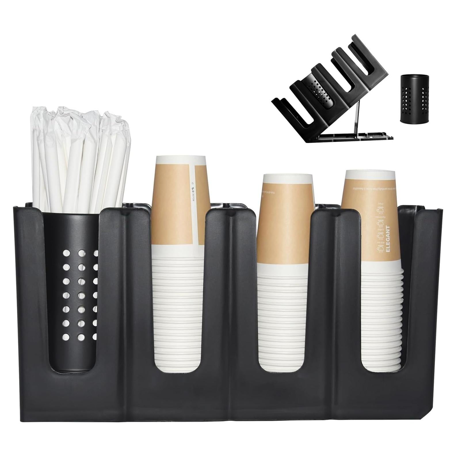 Dispensador de vasos con organizador de popotes Genérico 4 compartimentos