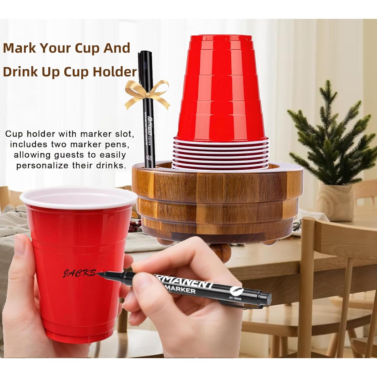 Soporte para Tazas de Madera de Acacia con Ranura para Marcador