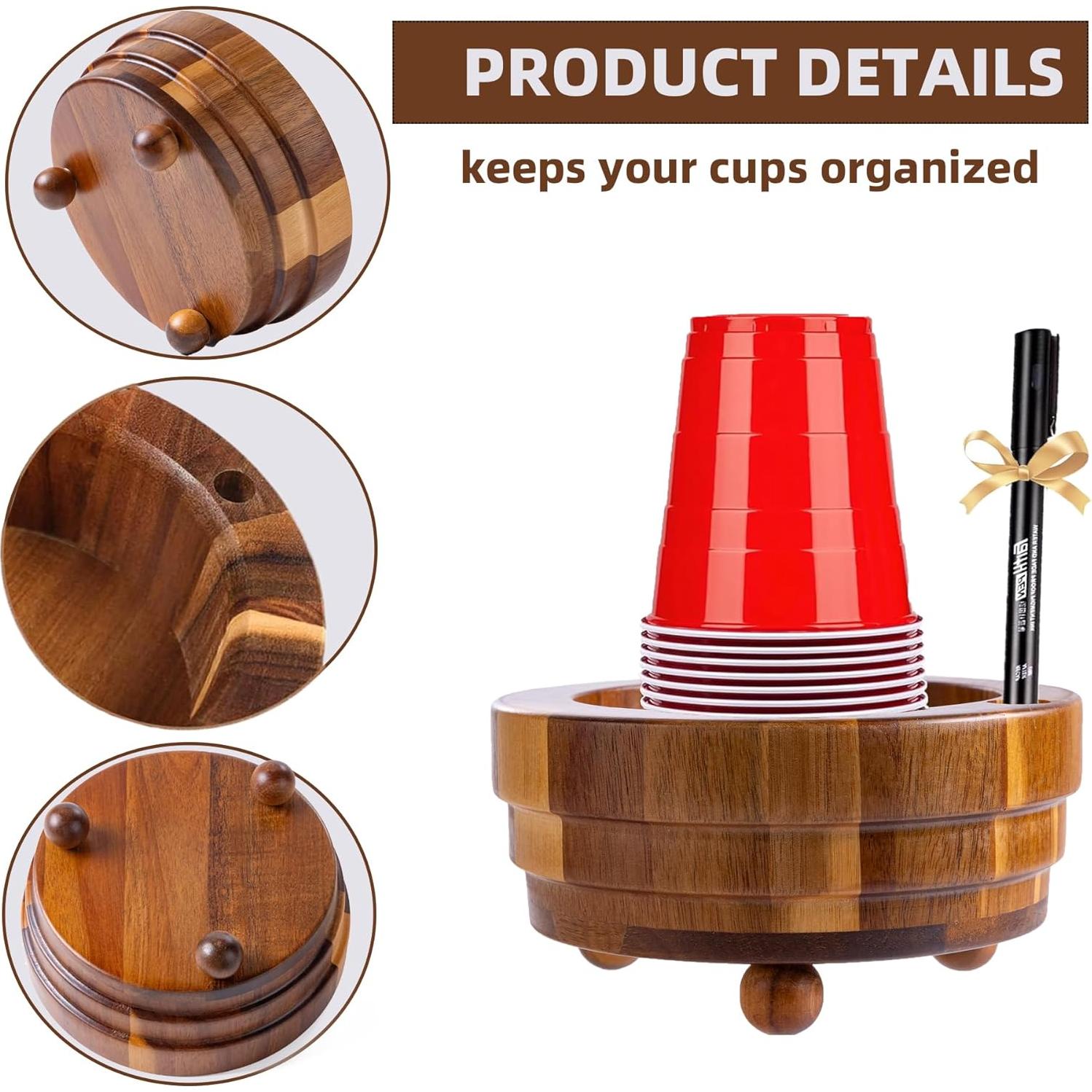 Soporte para Tazas de Madera de Acacia con Ranura para Marcador