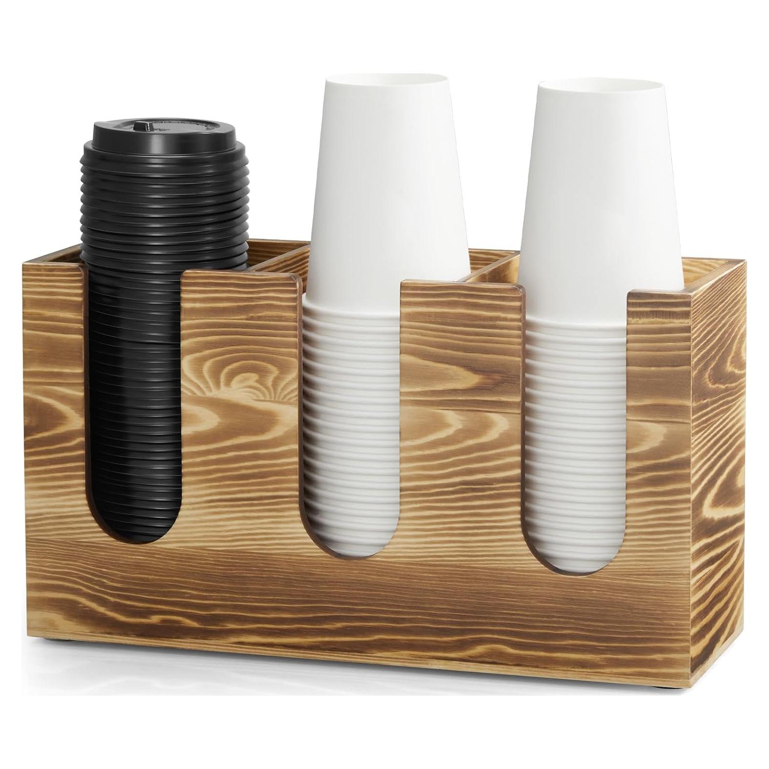 Organizador de tazas de café GCWSTJK de madera con tapa