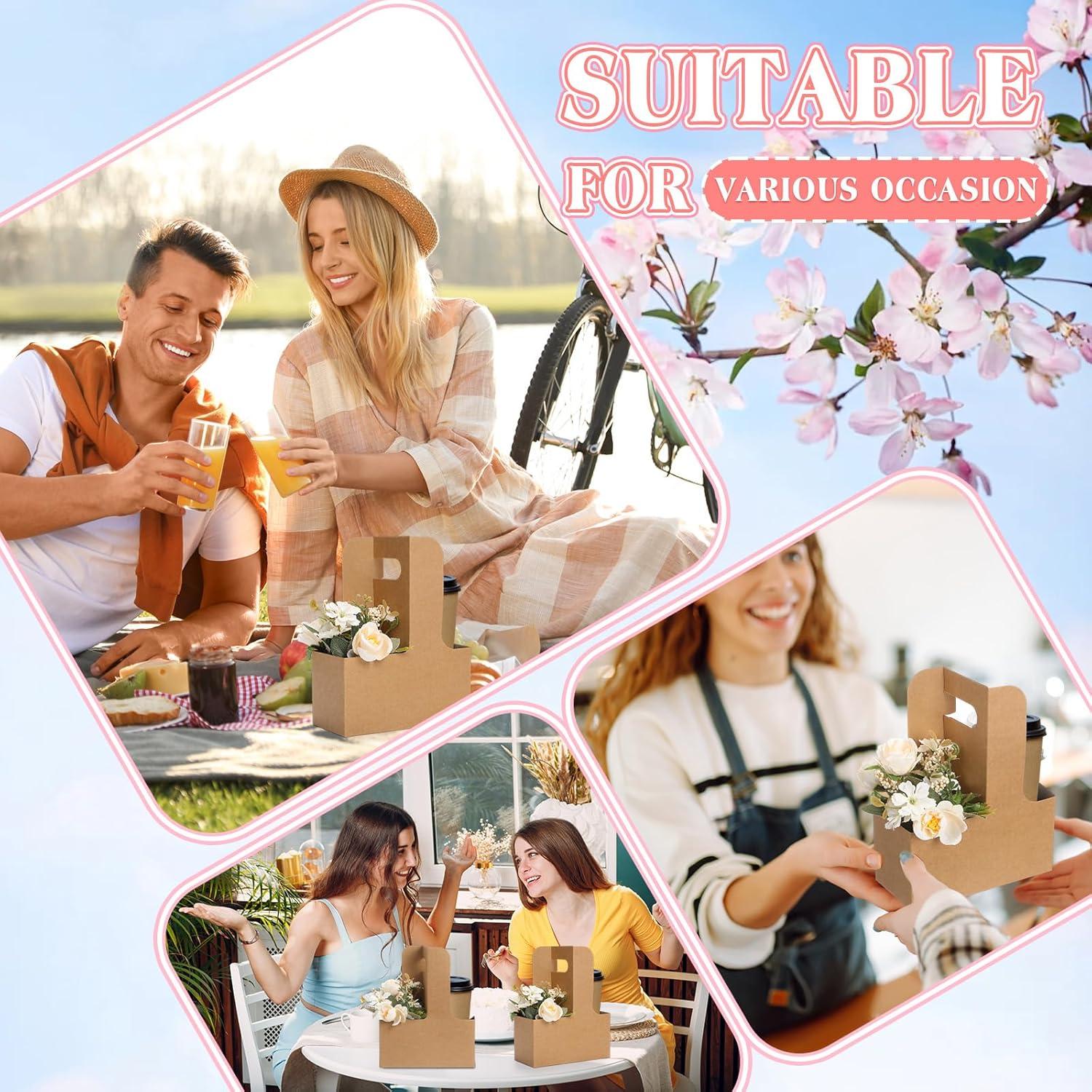 12 Portavasos con Asa Chunful para Bebidas y Flores - Marrón