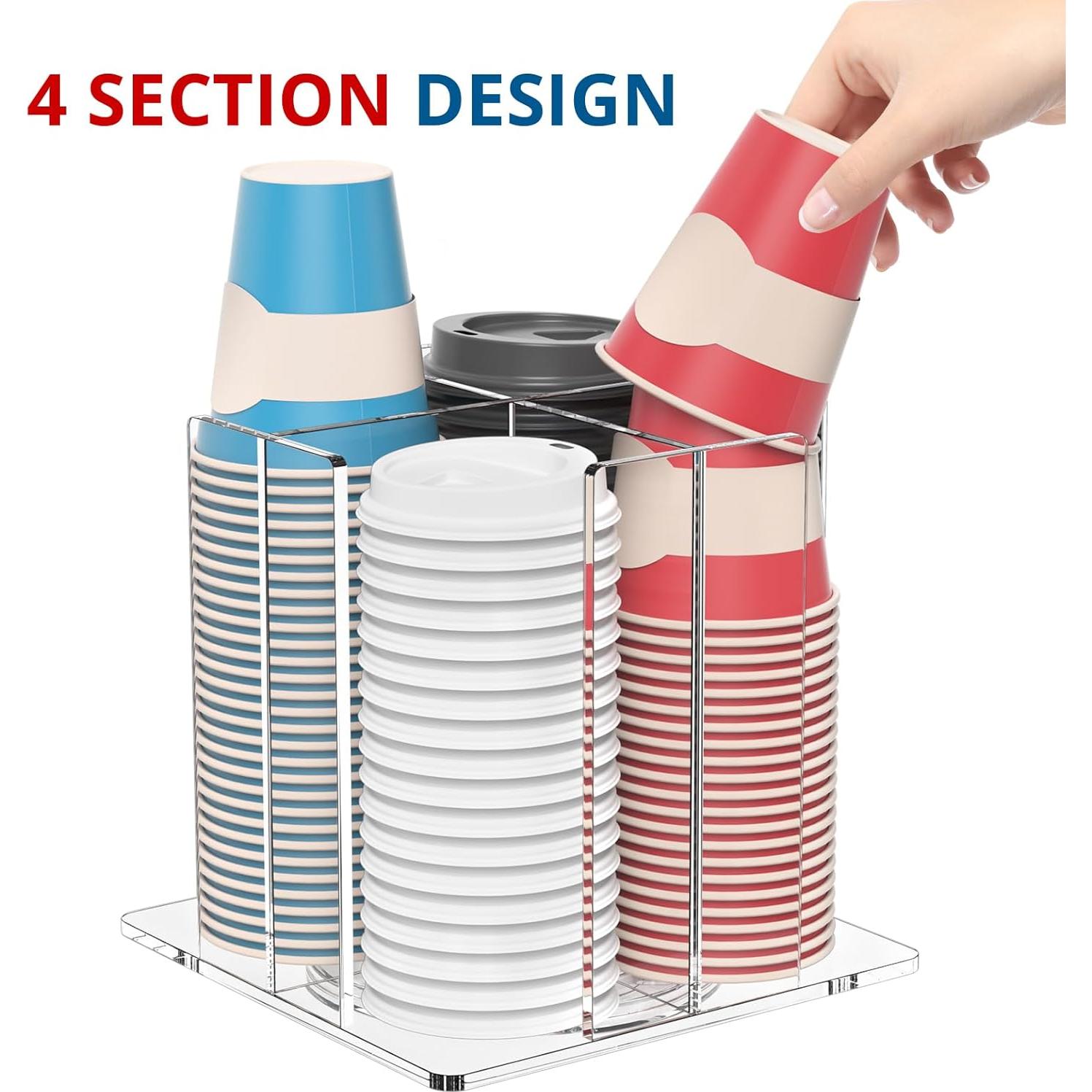 Soporte Organizador de Tazas y Tapas KOTEMON Acrílico 4 Compartimentos