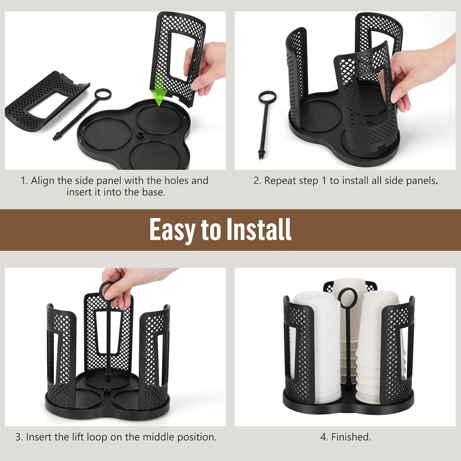 Dispensador de Tazas de Papel Yummy Sam 3 Compartimentos 360°