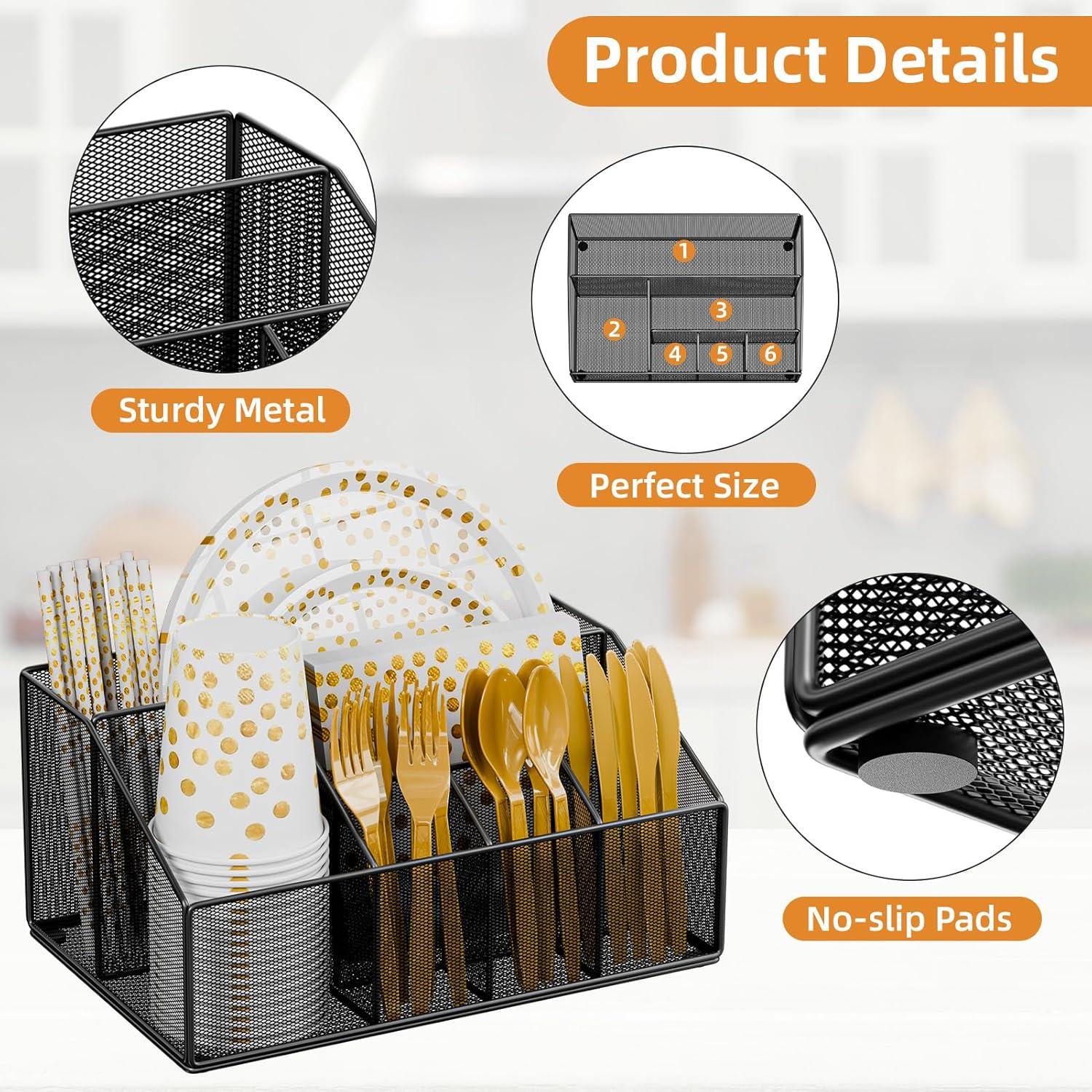 Dispensador de Platos de Papel Hordely 6 Compartimentos Negro