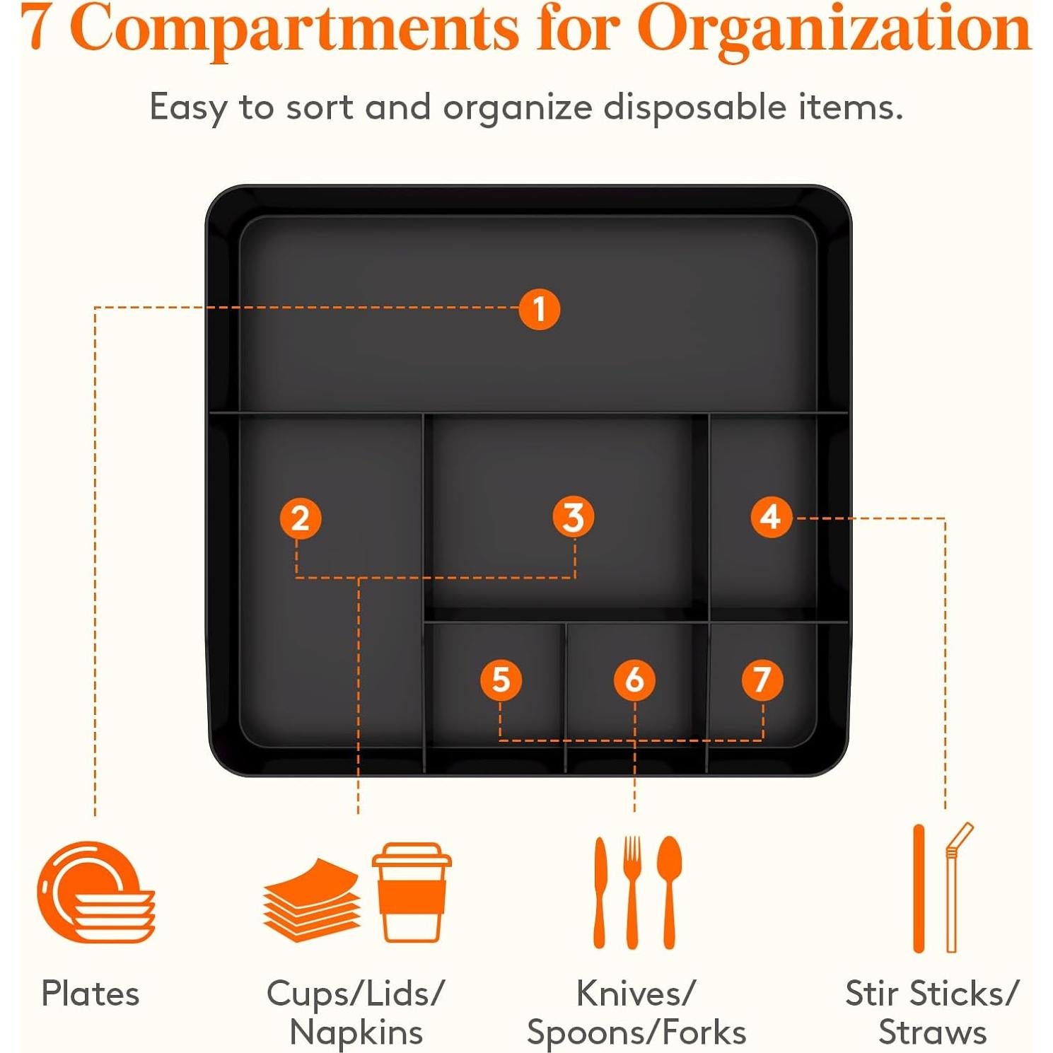 Organizador de Platos de Papel Lifewit Negro con 7 Compartimentos