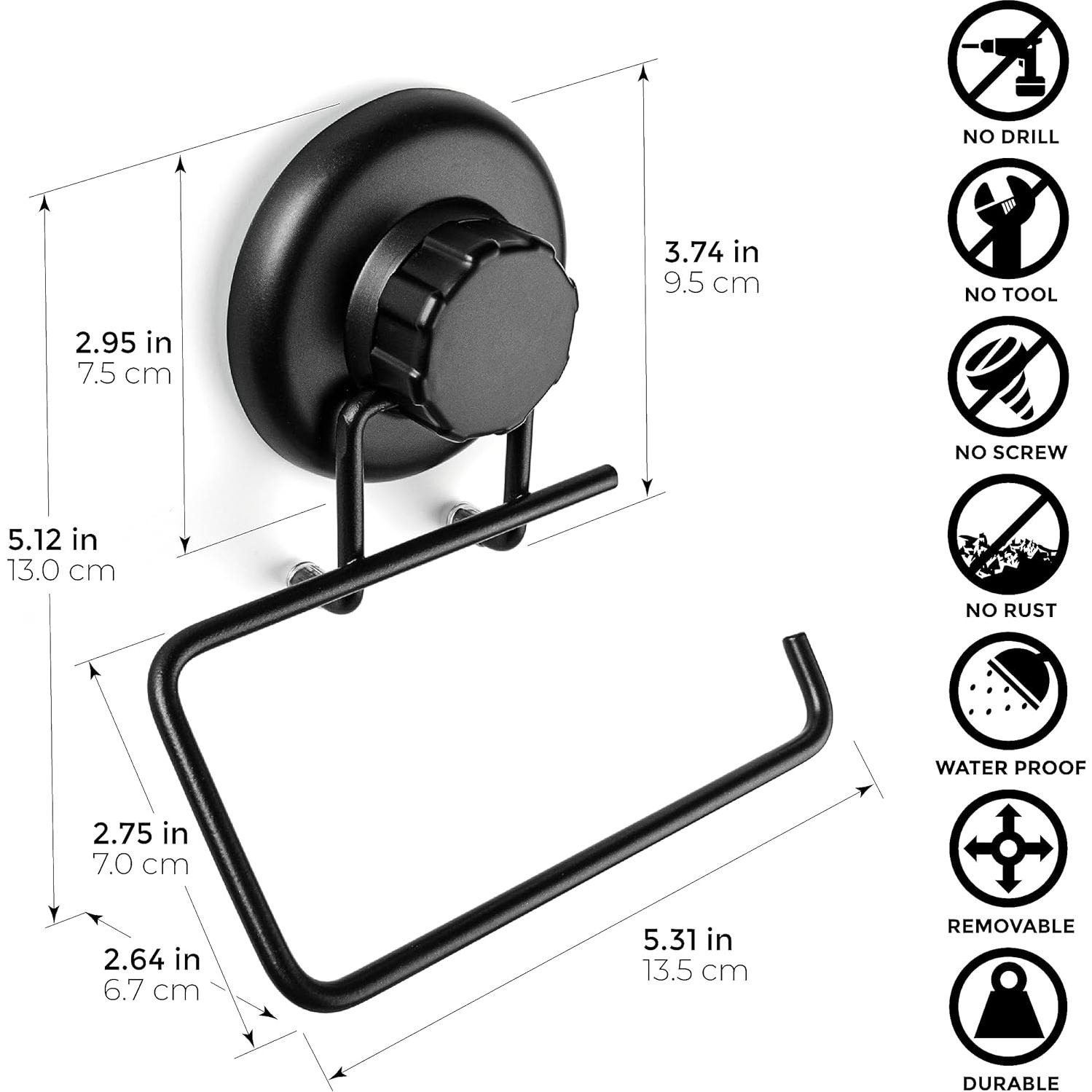 Soporte de Papel Higiénico HASKO Negro Acero Inoxidable Ventosa