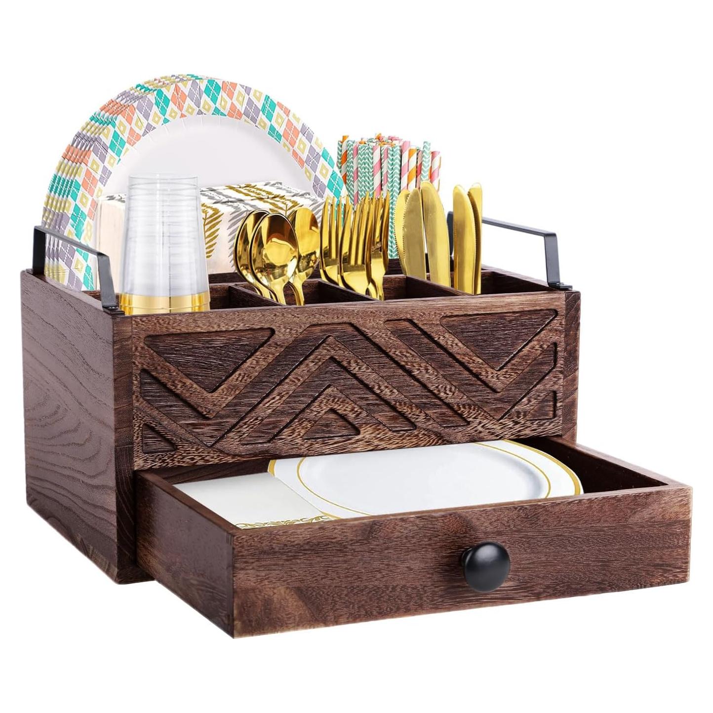 Dispensador de Platos de Papel Aikosell con Cajón de Madera