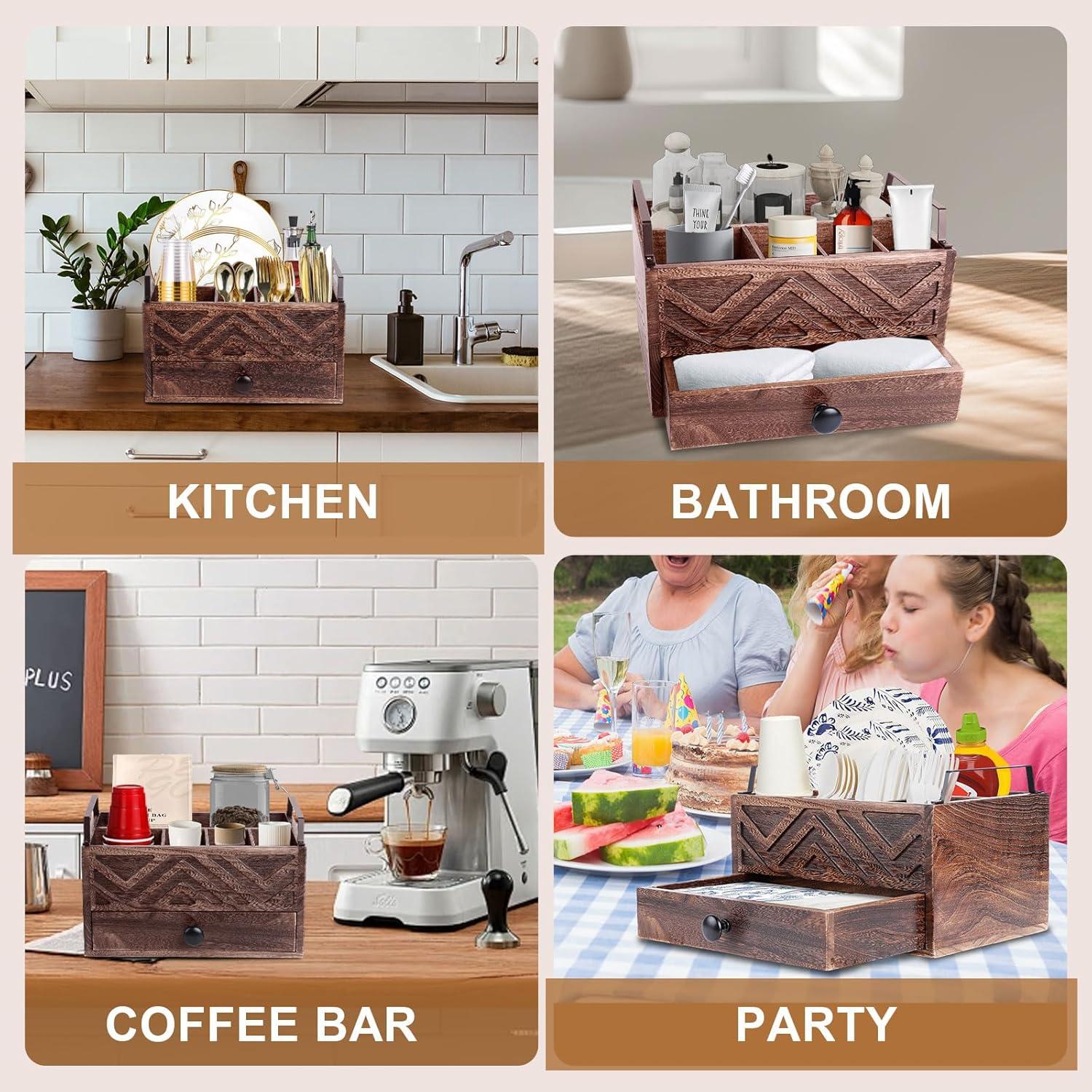 Dispensador de Platos de Papel Aikosell con Cajón de Madera