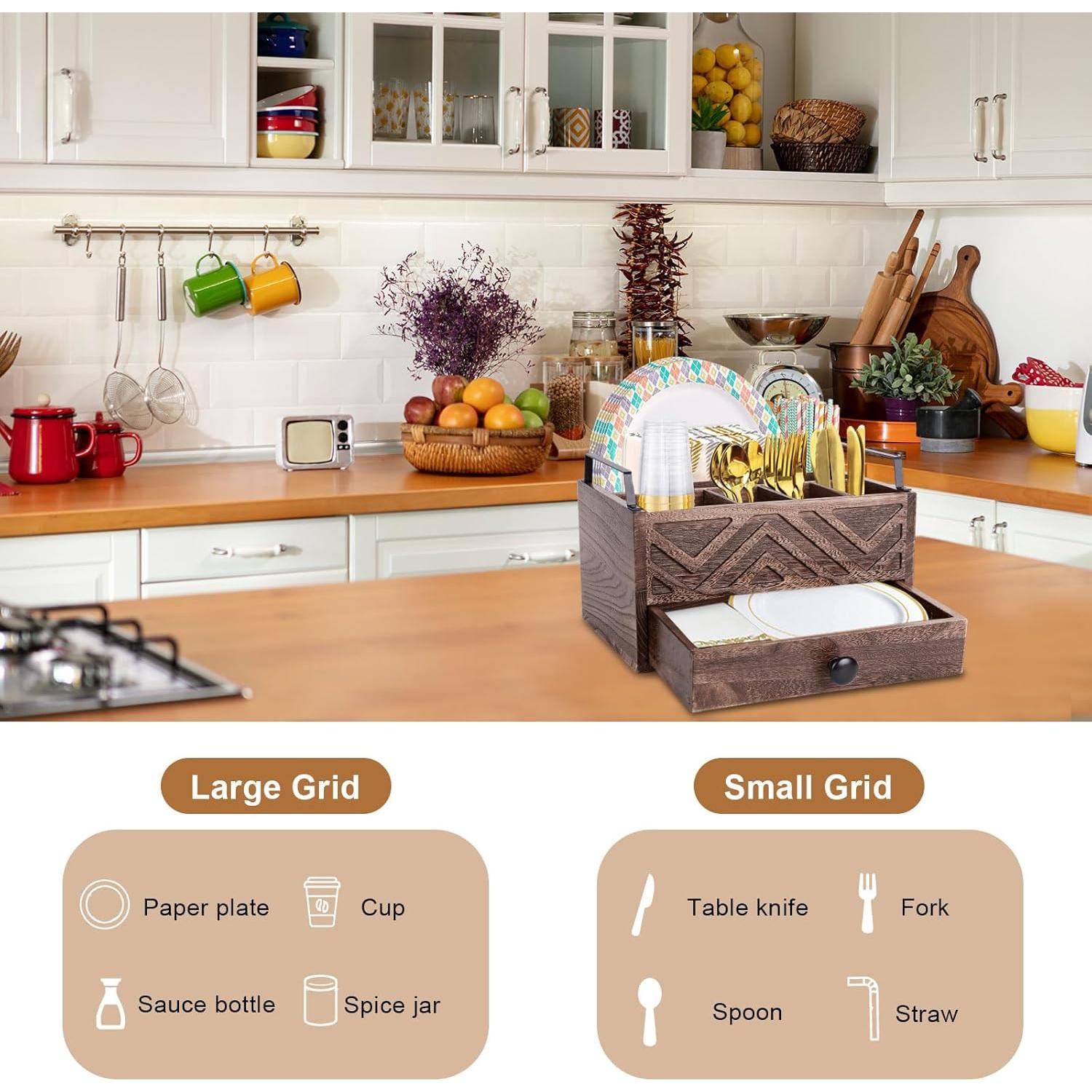 Dispensador de Platos de Papel Aikosell con Cajón de Madera