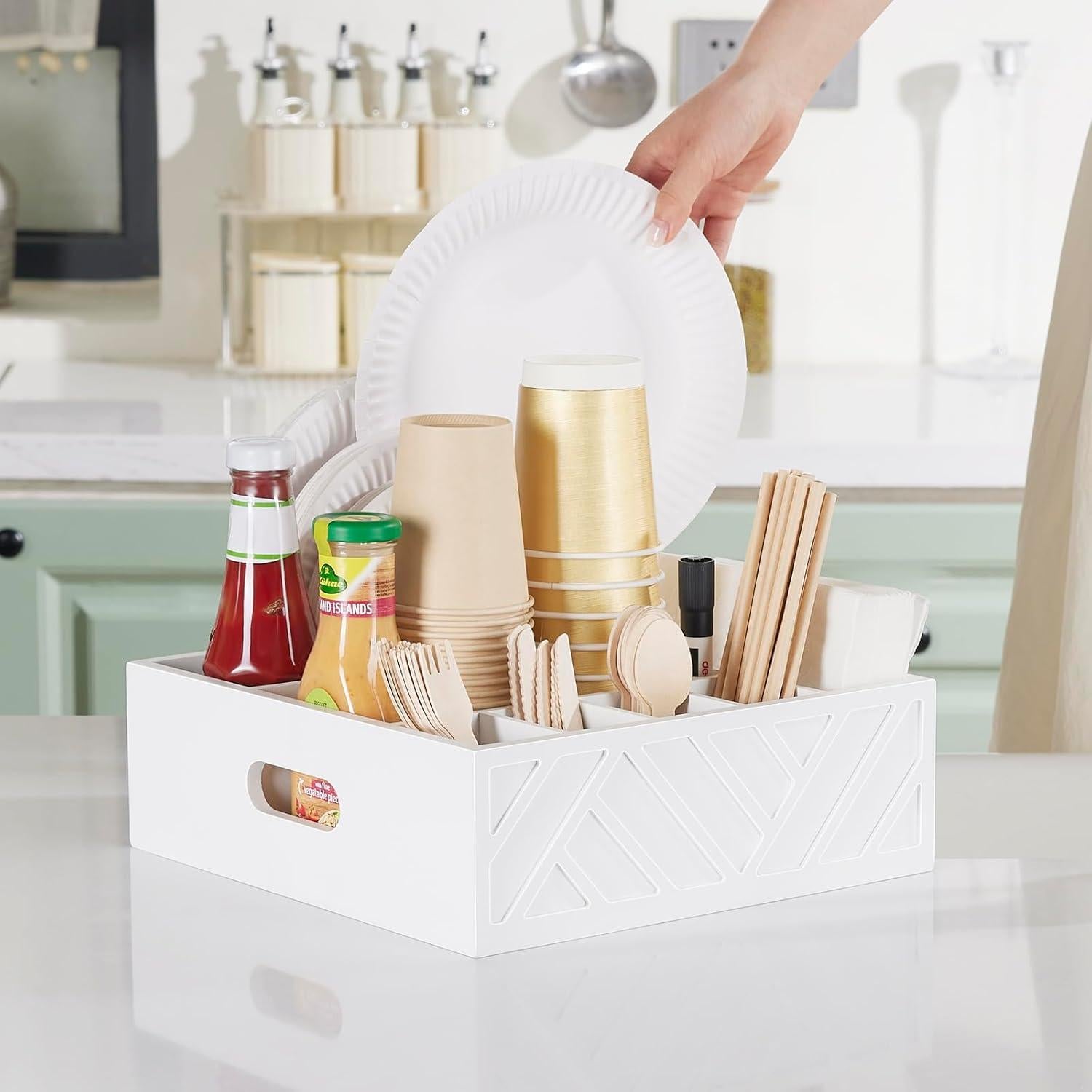 Caddy de Utensilios VIVIRBIEN de Madera con 7 Compartimentos