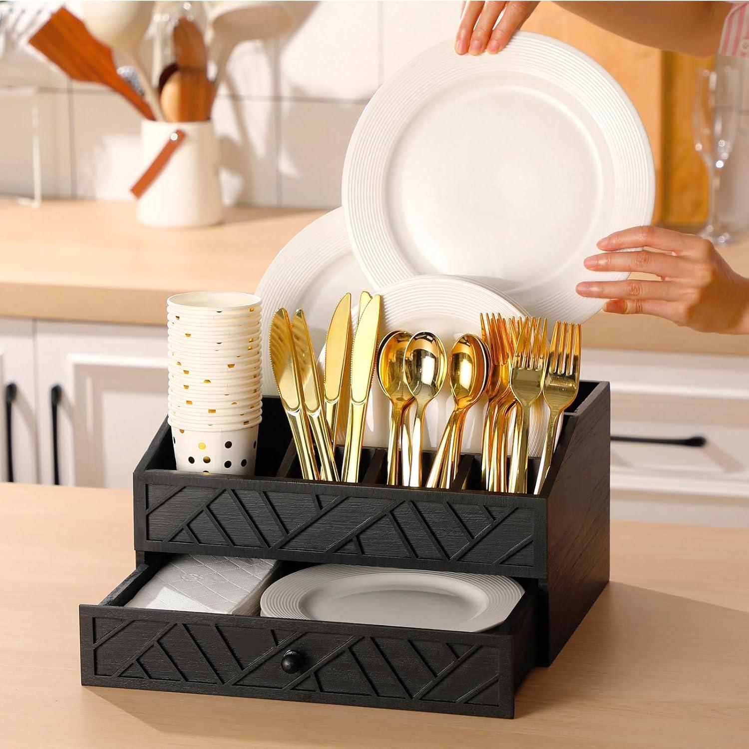 Dispensador de Platos de Papel Marsui, Organizador de Madera 34x26.6 cm