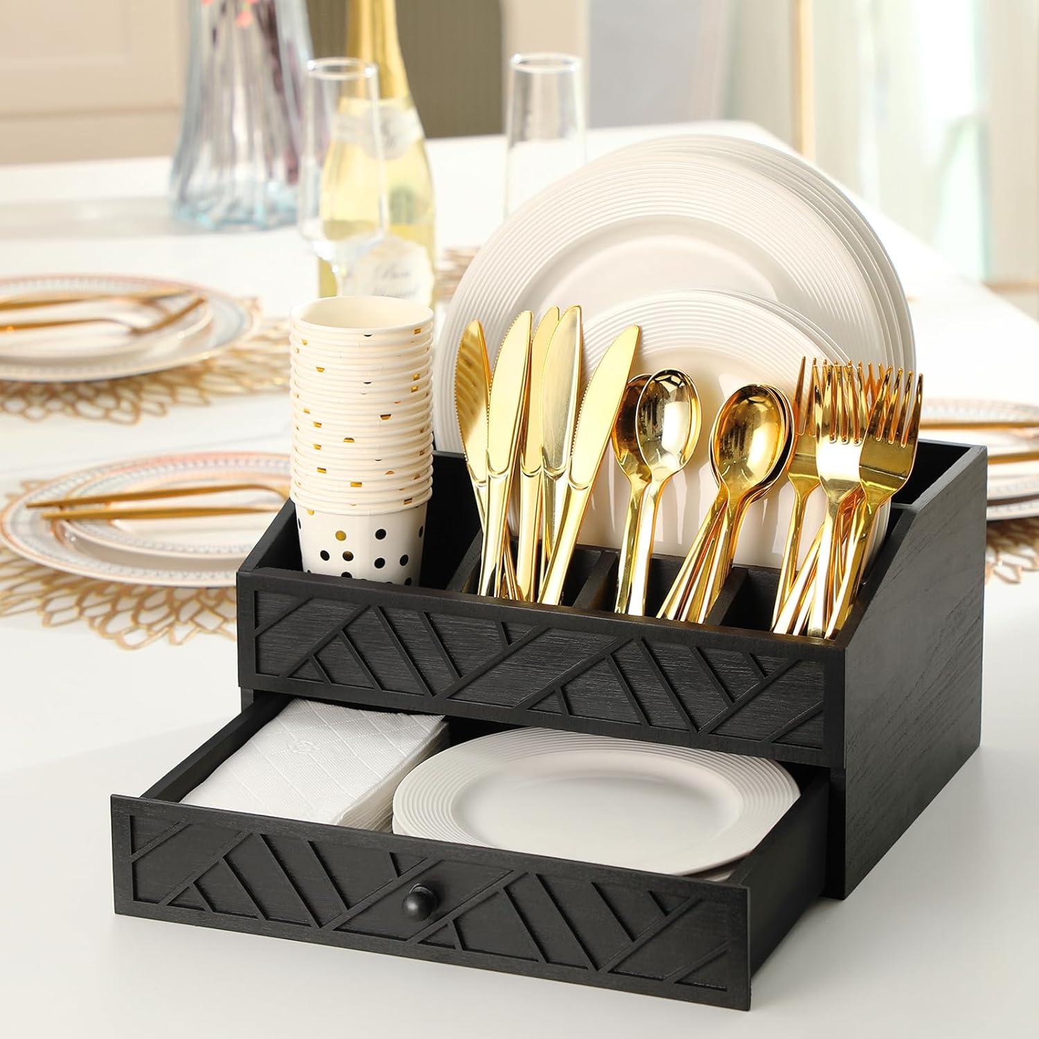 Dispensador de Platos de Papel Marsui, Organizador de Madera 34x26.6 cm