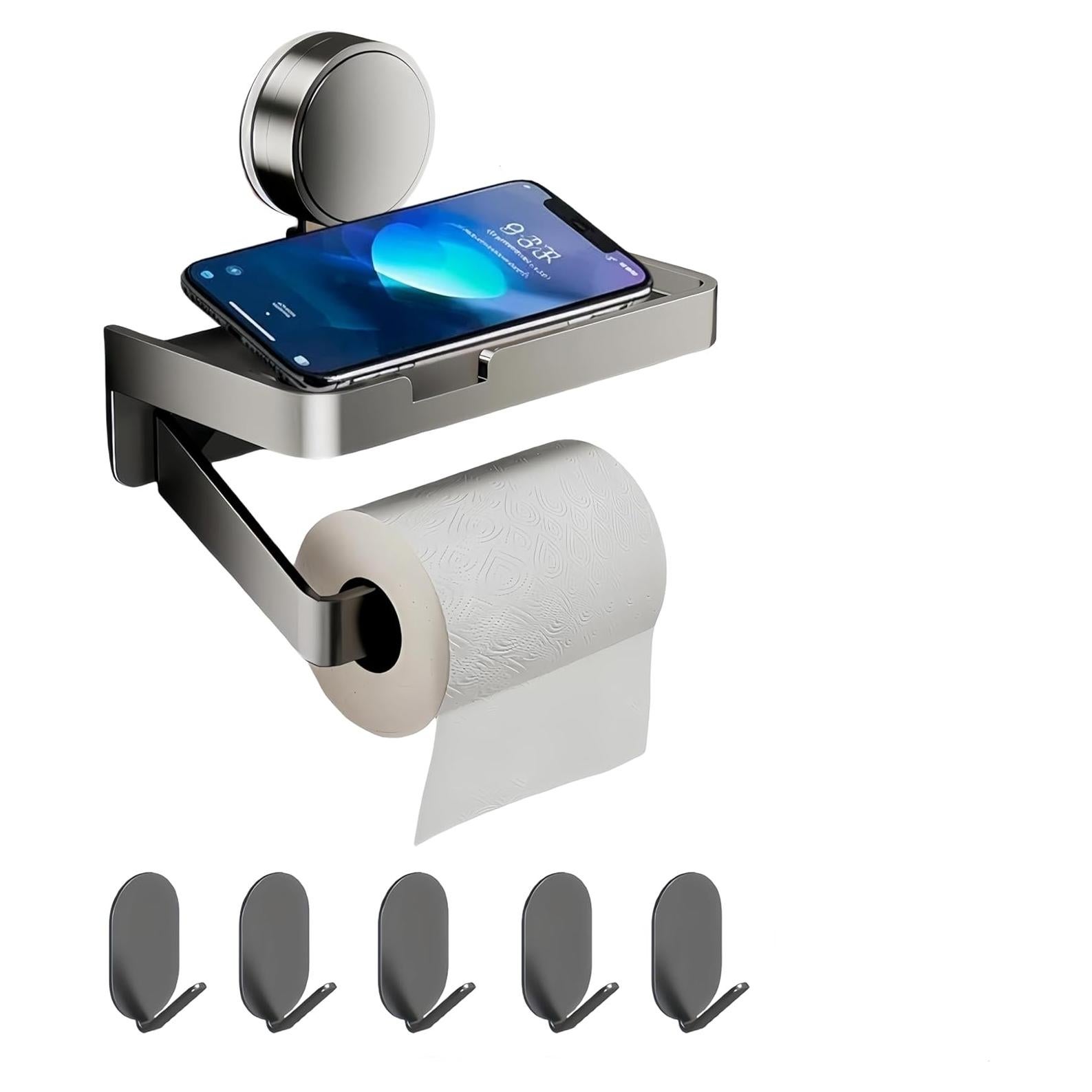 Soporte de Papel Higiénico Styptika con Ventosa y Ganchos de Metal