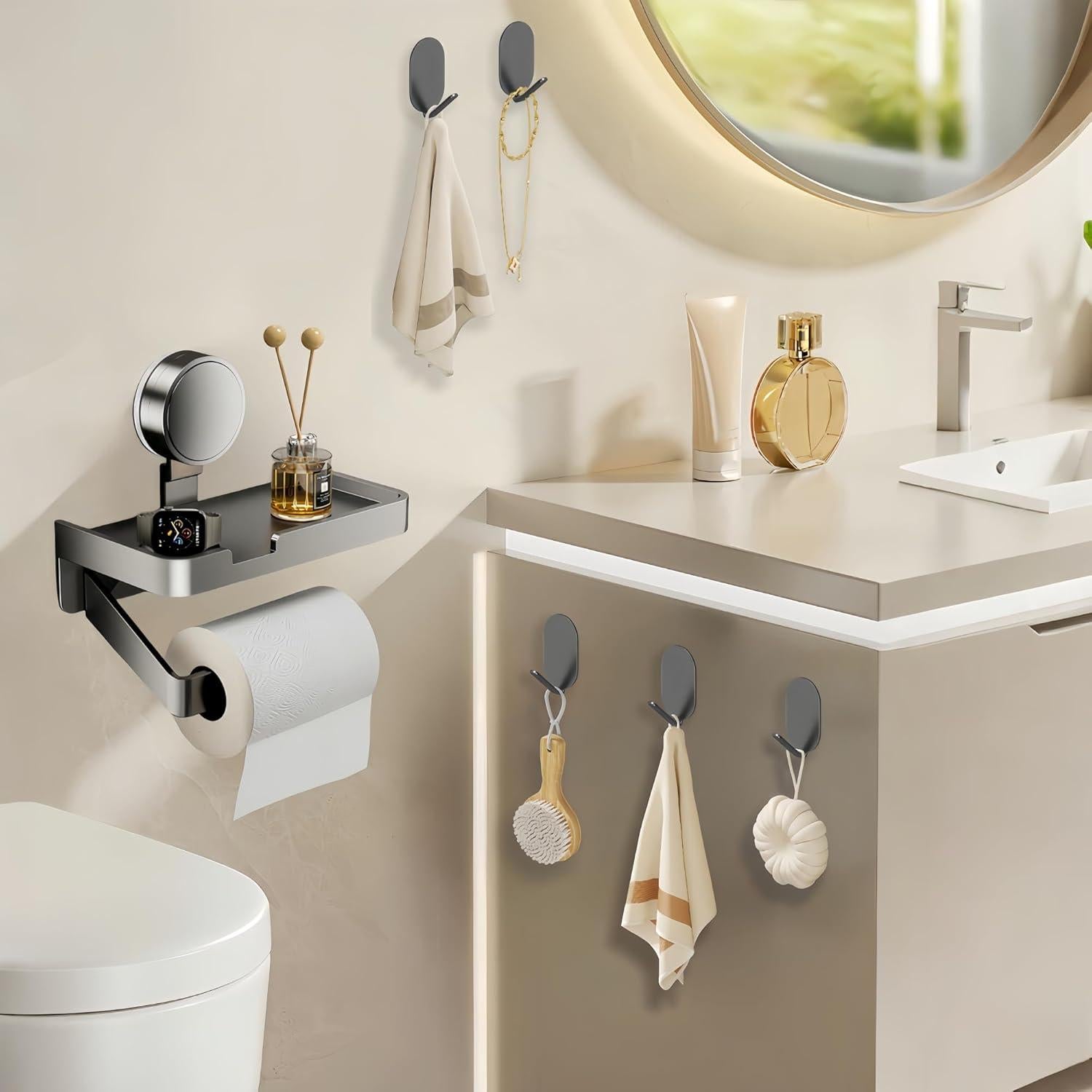 Soporte de Papel Higiénico Styptika con Ventosa y Ganchos de Metal